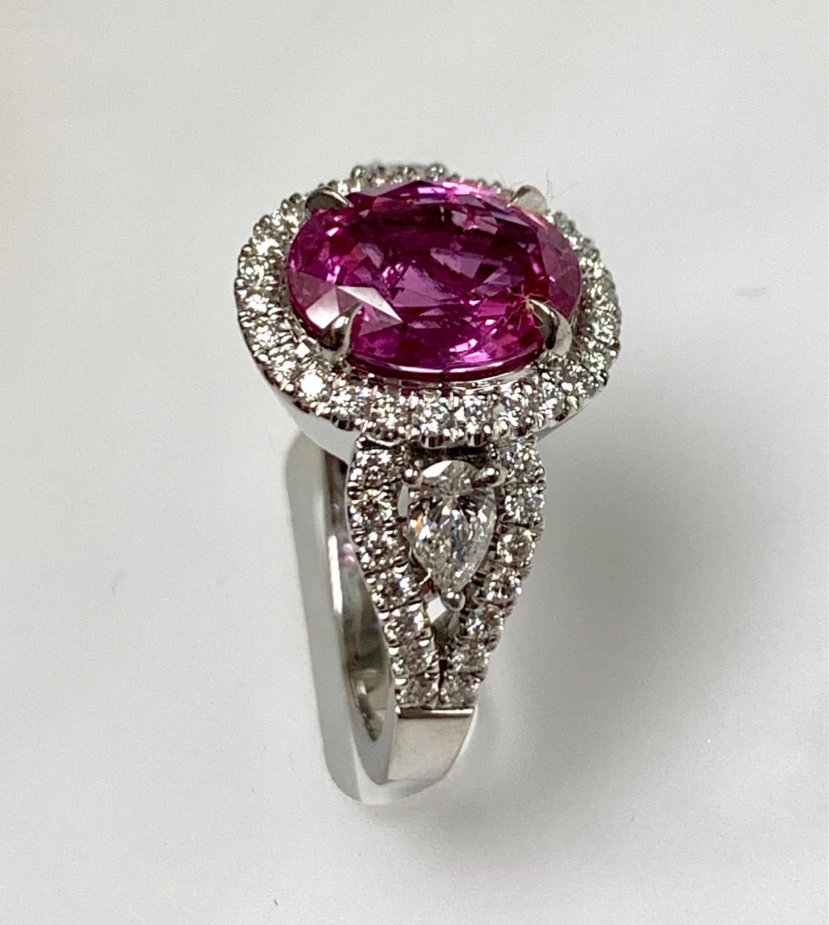 Modern 3.07 Carat Pink Sapphire Diamond Cocktail Ring