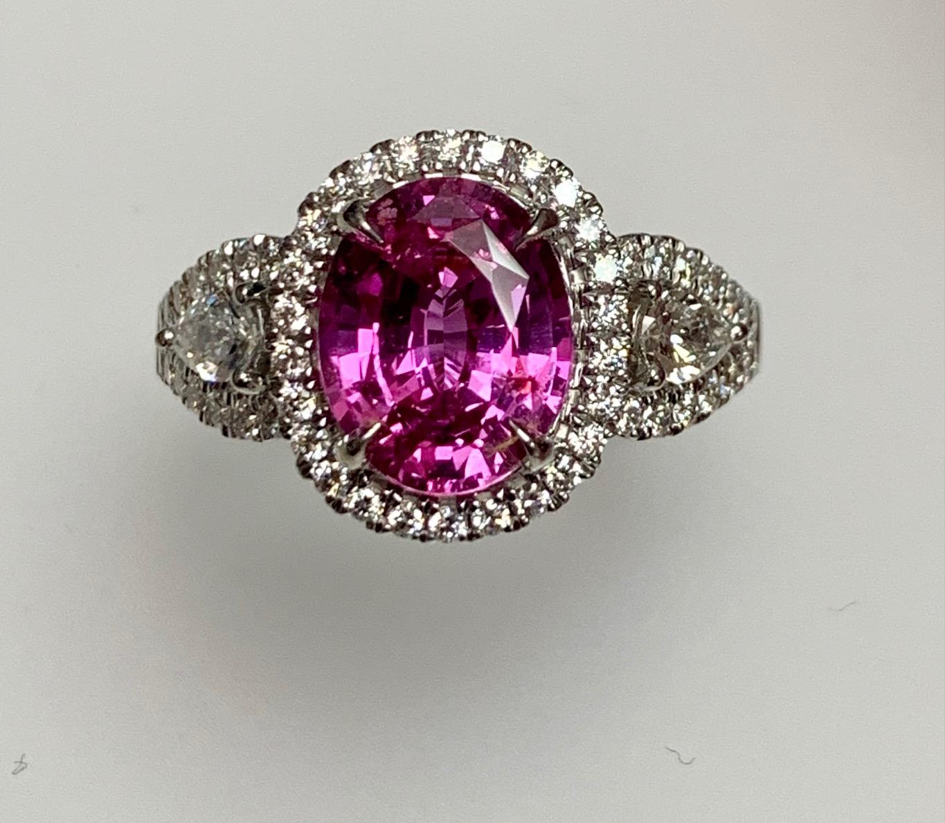 Oval Cut 3.07 Carat Pink Sapphire Diamond Cocktail Ring