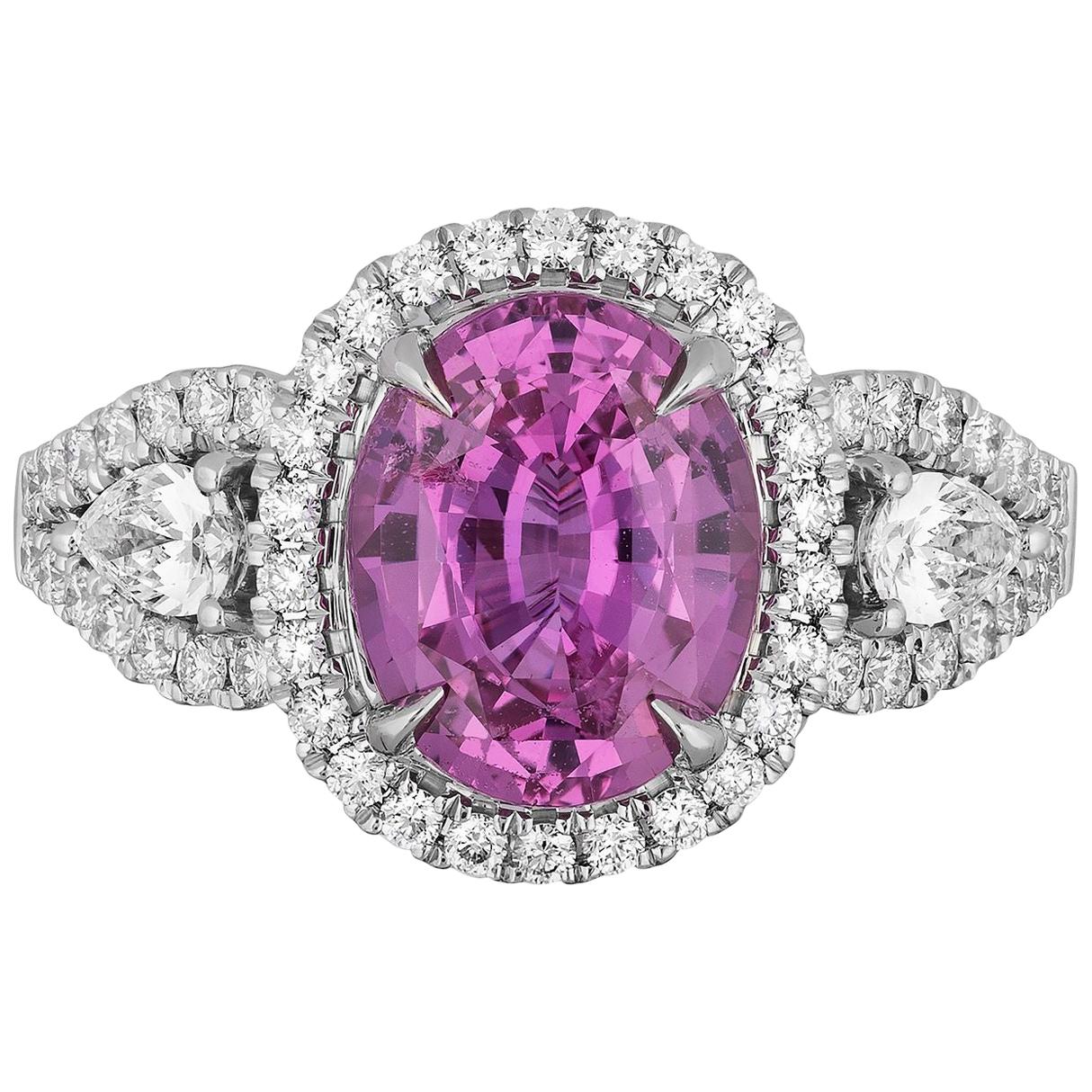3.07 Carat Pink Sapphire Diamond Cocktail Ring