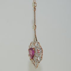3.07 Carat Pink Sapphire with Oval and Round Diamond Pendant