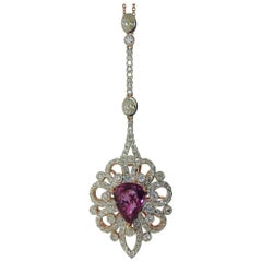 3.07 Carat Pink Sapphire with Oval and Round Diamond Pendant
