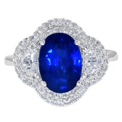 3.07 Carat Sapphire and Diamond White Gold Engagement Ring