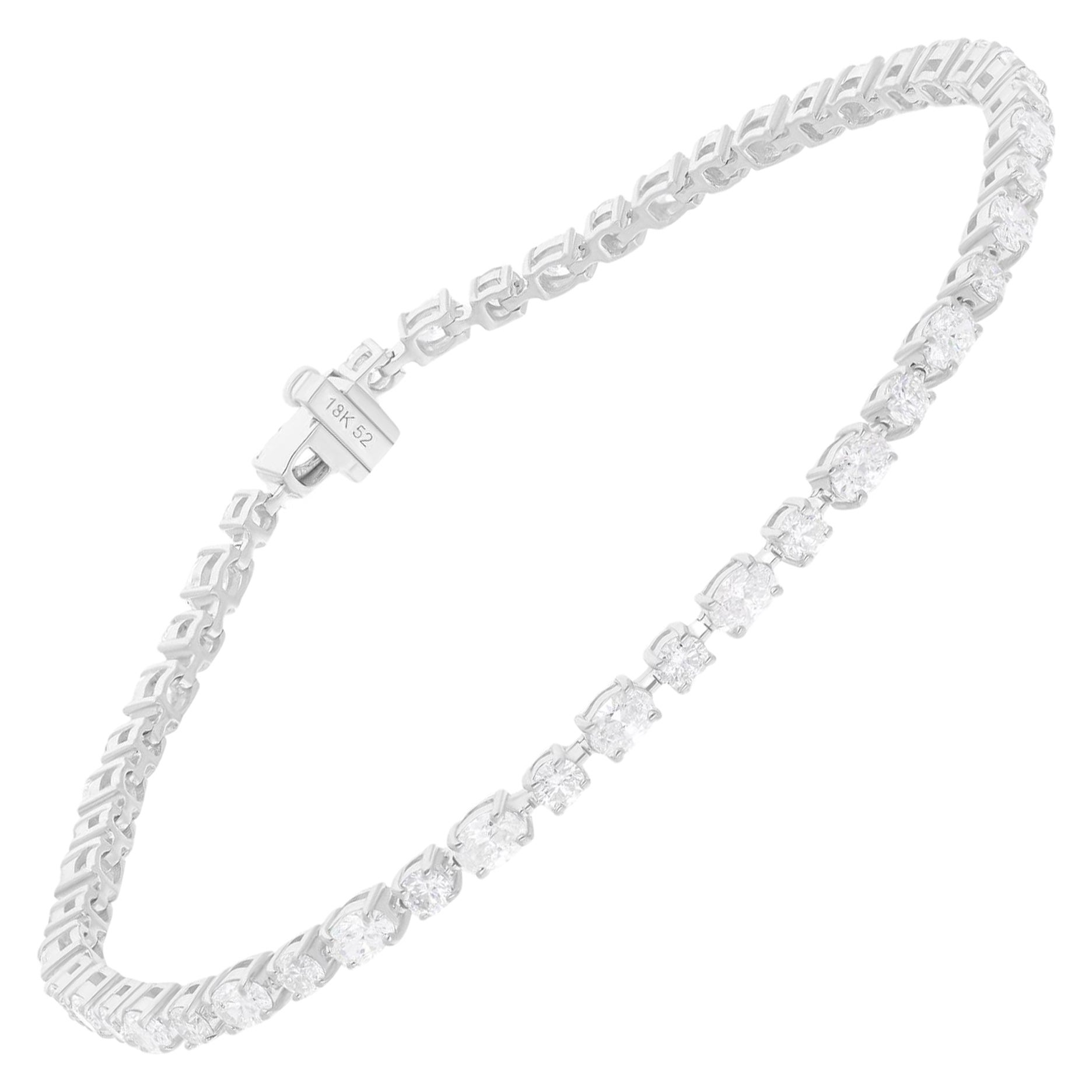 3,07 Carati SI/H Ovale Rotondo Taglio Brilliante Bracciale di Diamanti in Oro Bianco 14 Karati