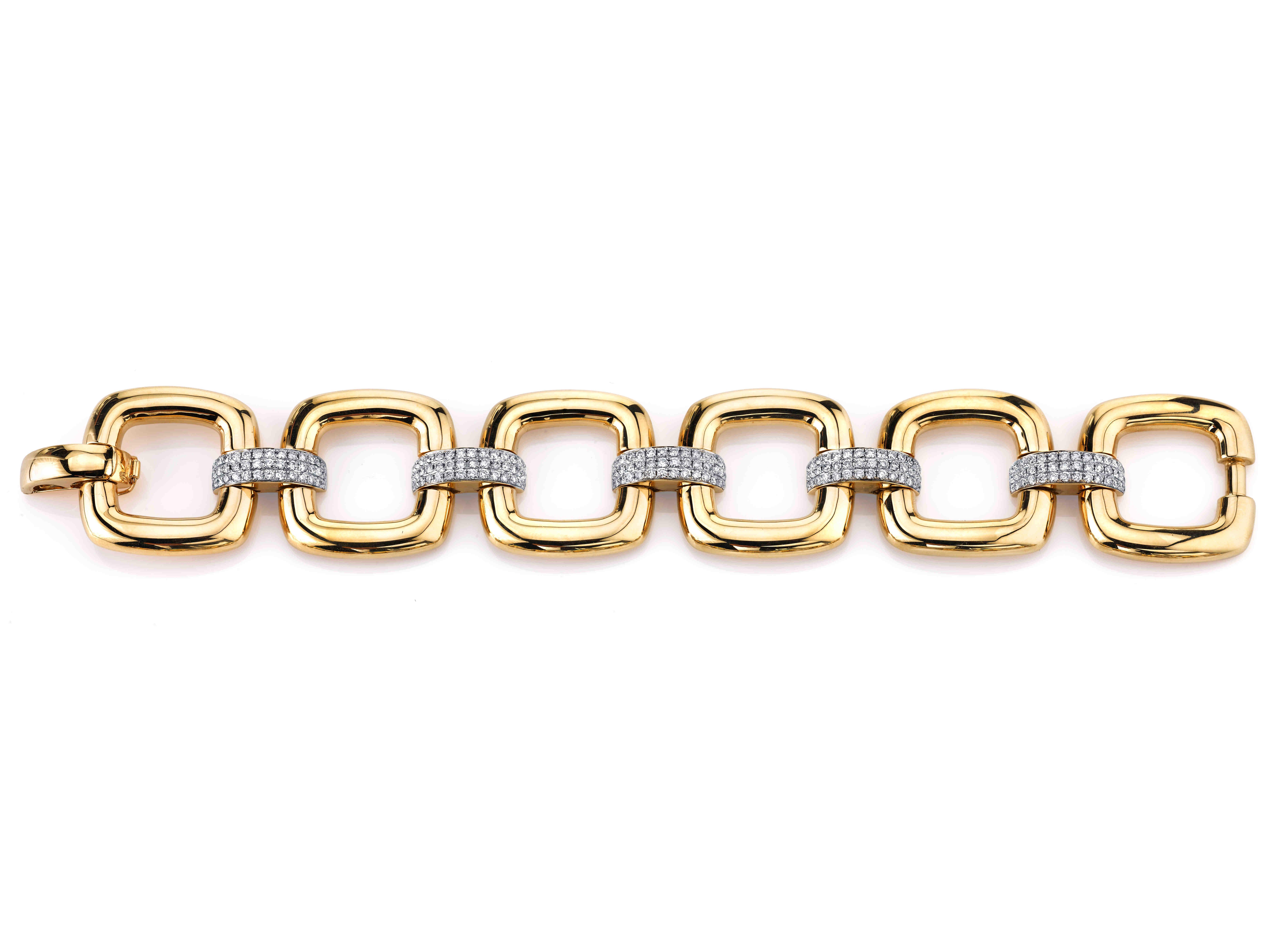 3.07 Carat Total, Diamond and Yellow Gold Link Bracelet 2