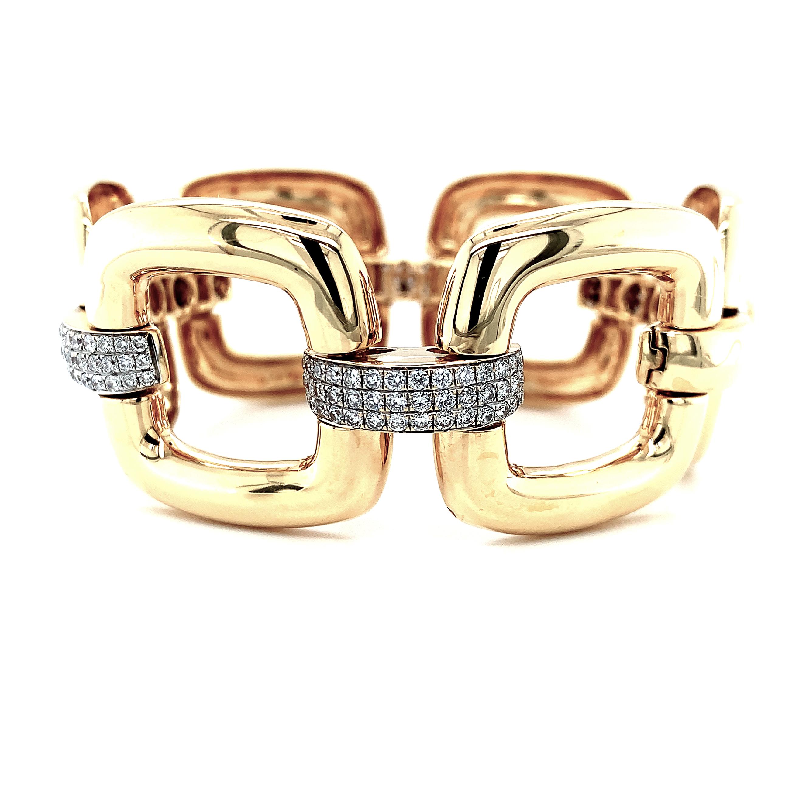 3.07 Carat Total, Diamond and Yellow Gold Link Bracelet 3