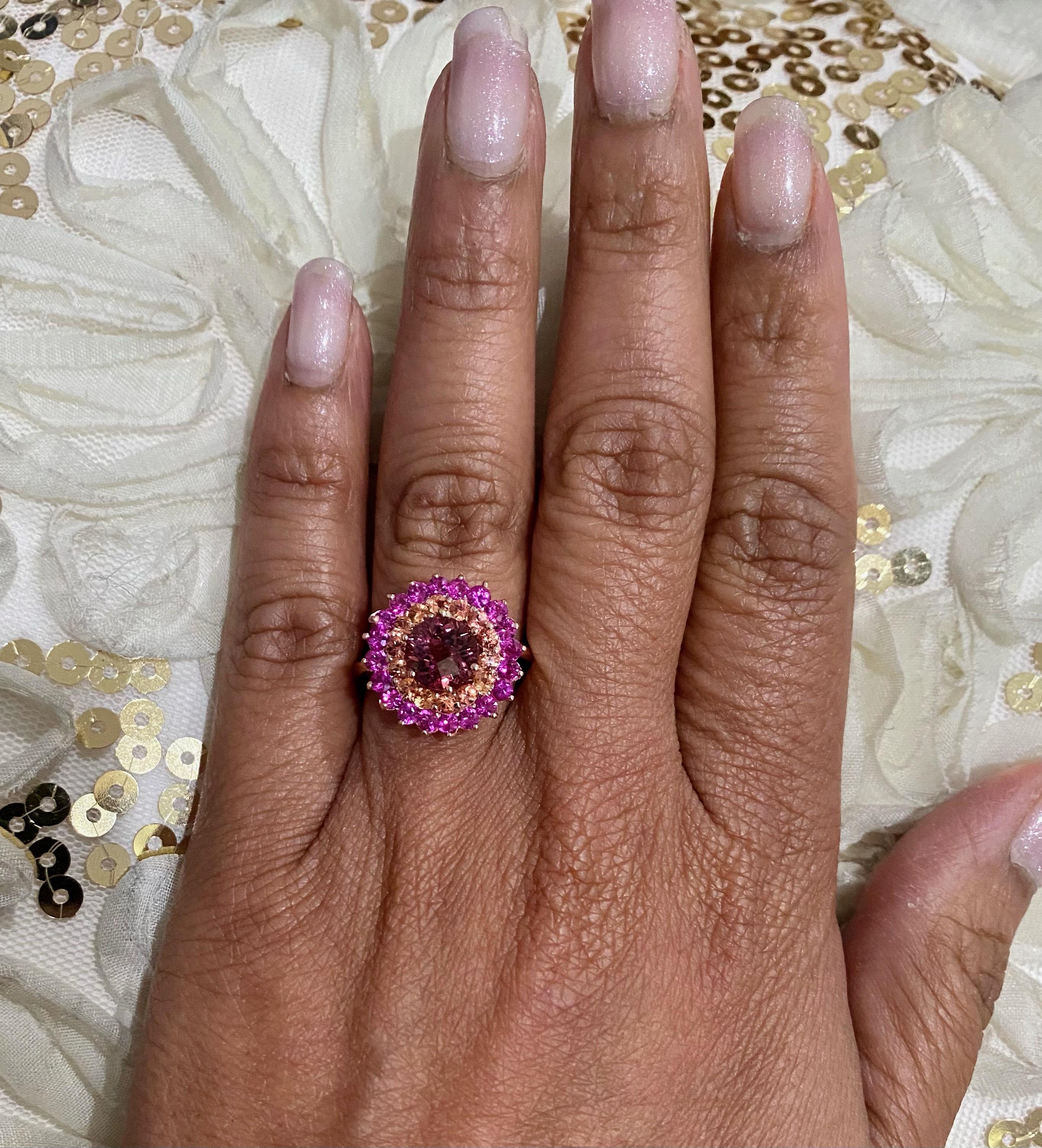 3.07 Carat Tourmaline Sapphire 14 Karat Rose Gold Cluster Ring In New Condition In Los Angeles, CA