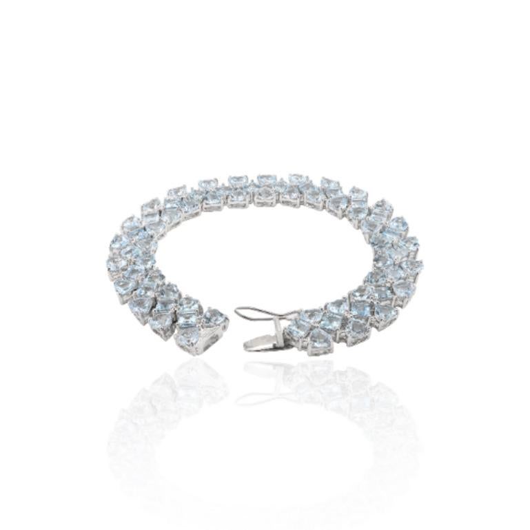 Art Nouveau 30.7 Carats Aquamarine Wide Bracelet Handcrafted in 925 Sterling Silver For Sale