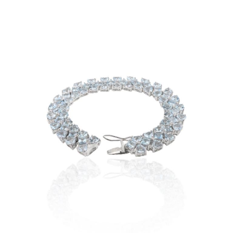 Art Nouveau 30.7 Carats Aquamarine Wide Bracelet Handcrafted in 925 Sterling Silver for Her For Sale