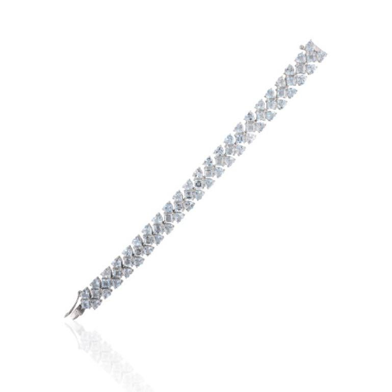 Mixed Cut 30.7 Carats Aquamarine Wide Bracelet Handcrafted in 925 Sterling Silver for Her For Sale