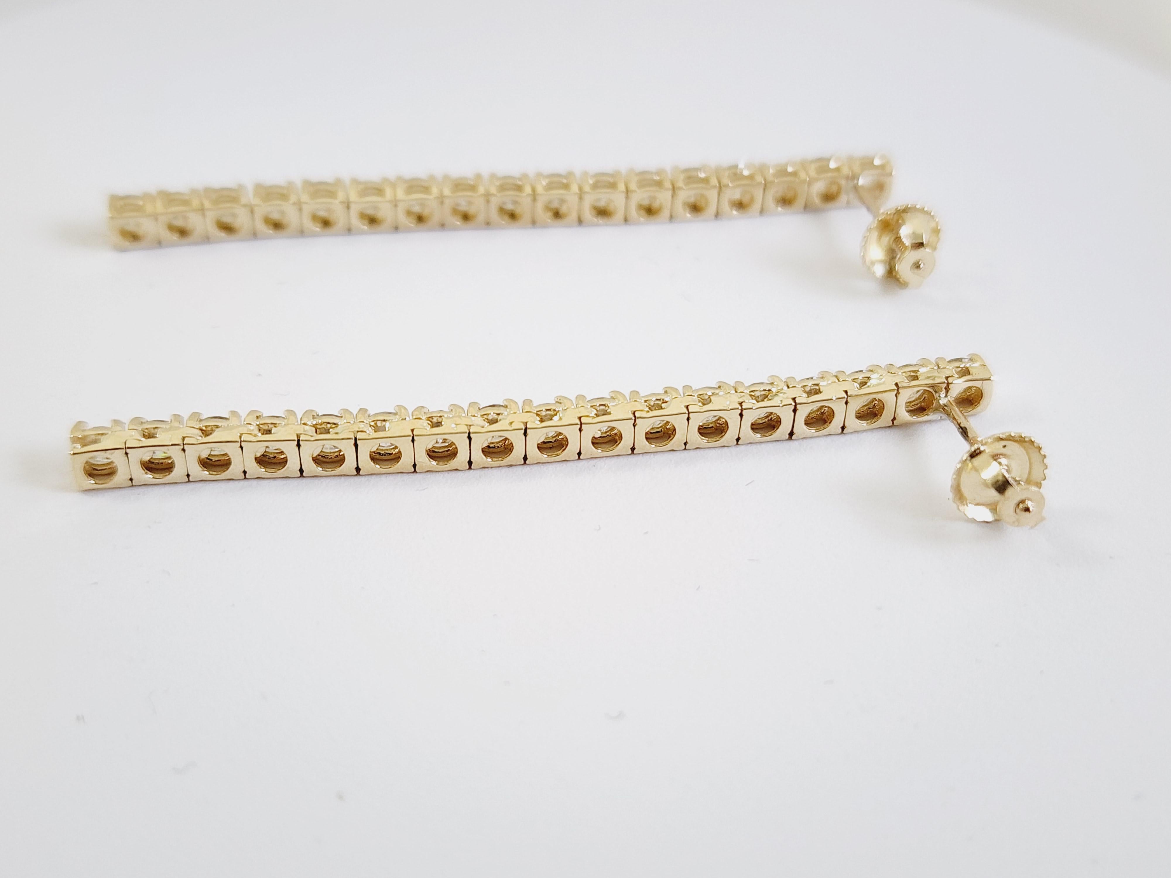 3.07 Carats Tennis Earrings 14 Karat Yellow Gold In New Condition For Sale In Great Neck, NY