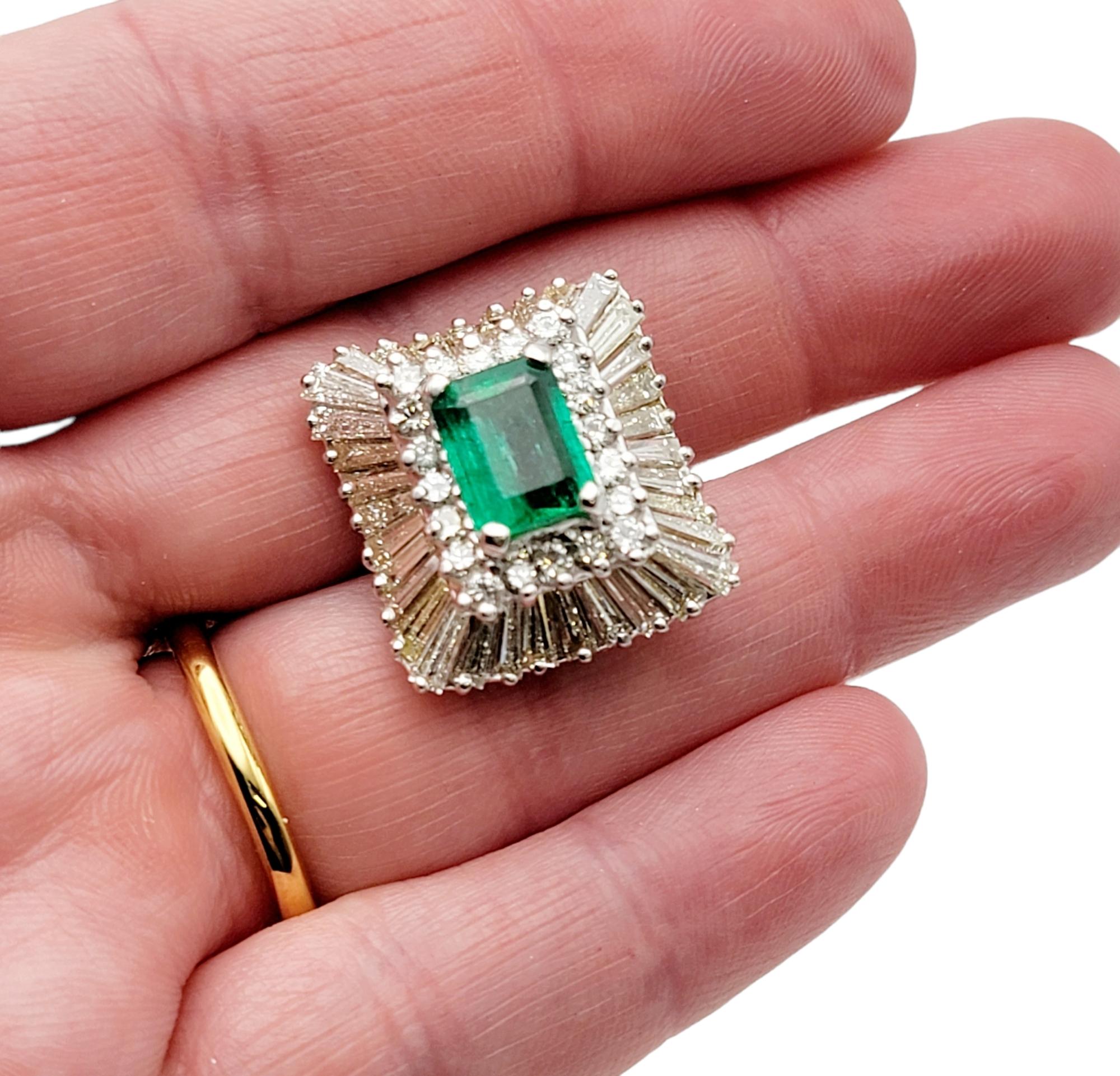 3.07 Carats Total Emerald Cut Emerald and Diamond Cocktail Ring 14 Karat Gold For Sale 5