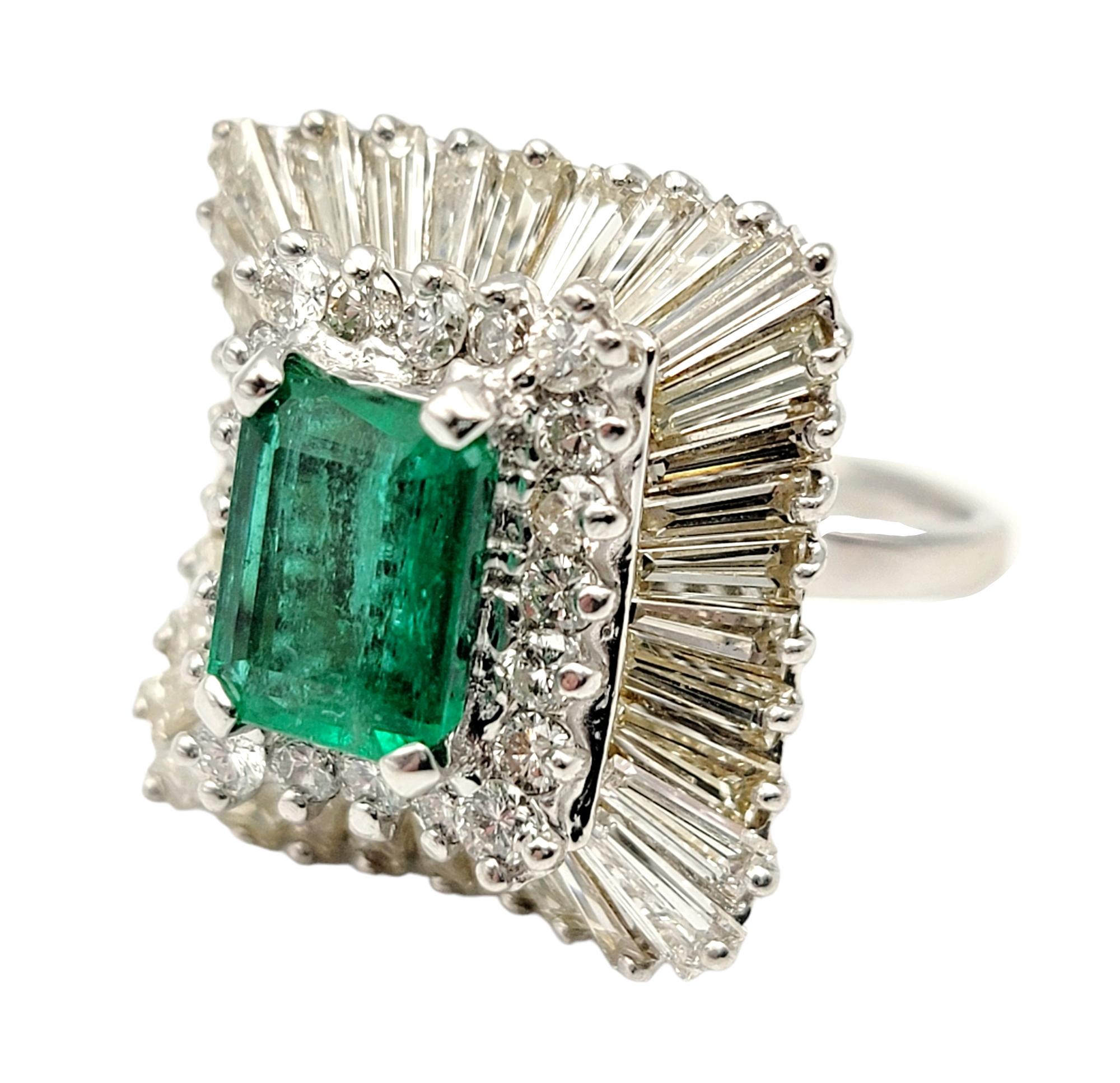 Contemporary 3.07 Carats Total Emerald Cut Emerald and Diamond Cocktail Ring 14 Karat Gold For Sale