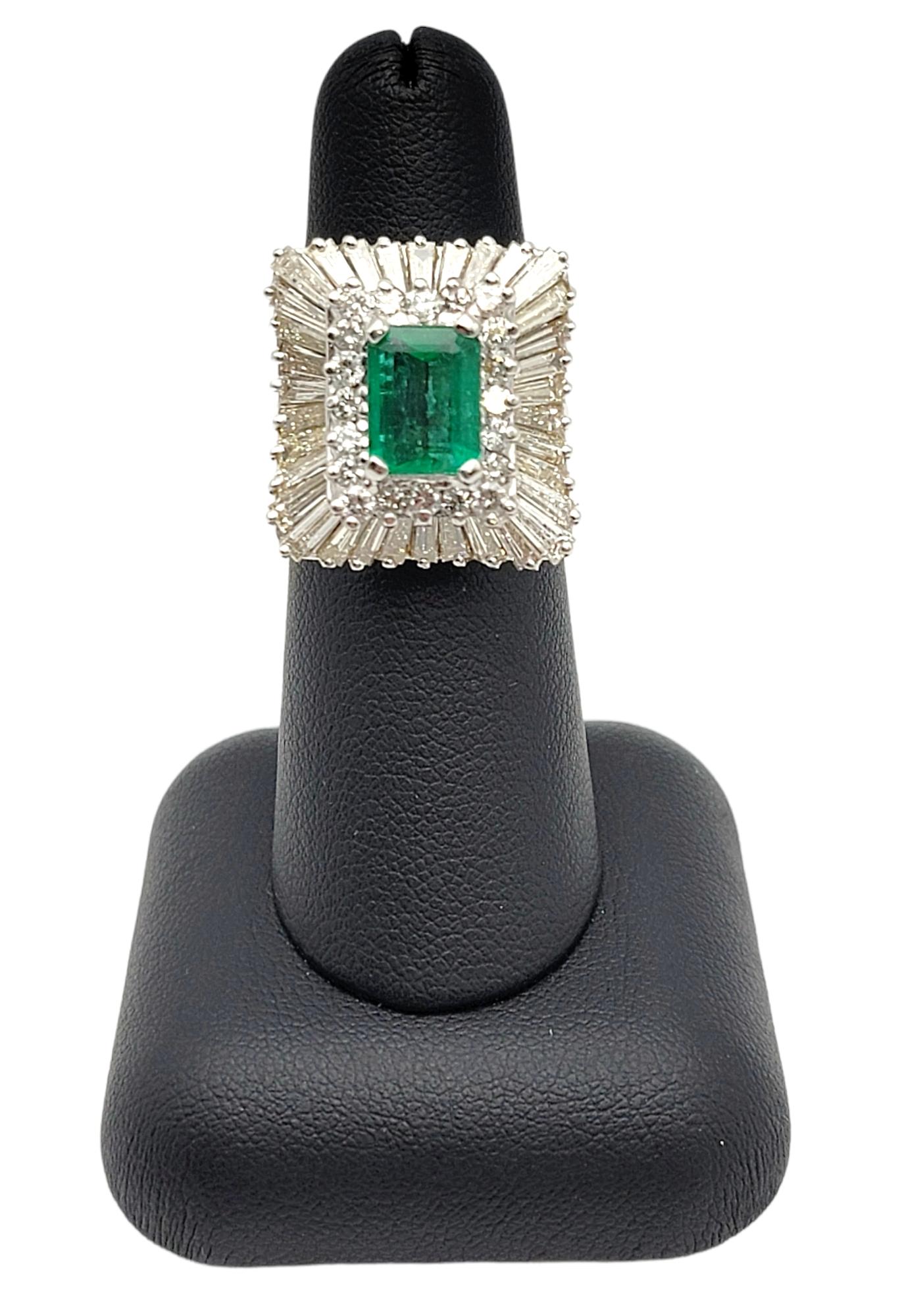 3.07 Carats Total Emerald Cut Emerald and Diamond Cocktail Ring 14 Karat Gold For Sale 2