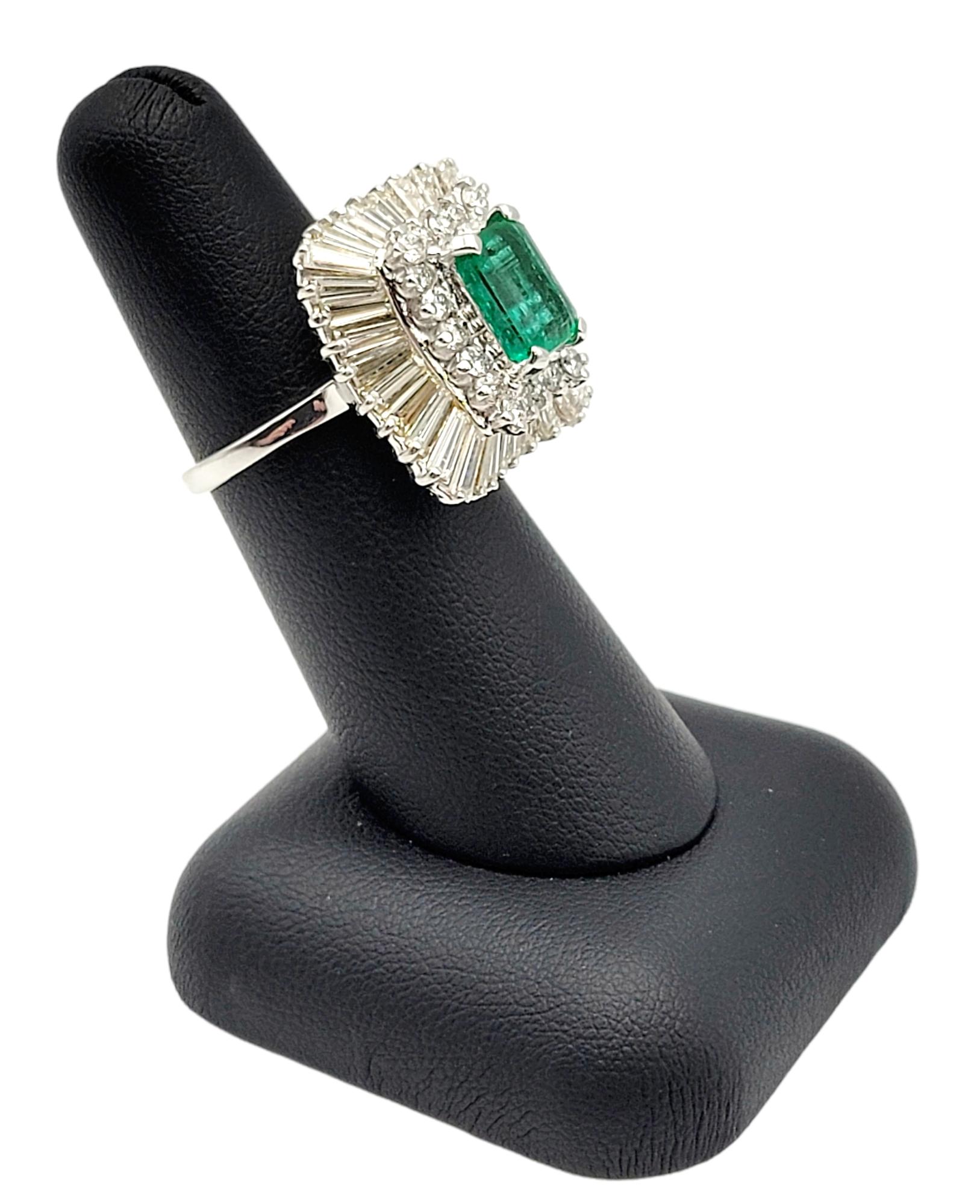 3.07 Carats Total Emerald Cut Emerald and Diamond Cocktail Ring 14 Karat Gold For Sale 3