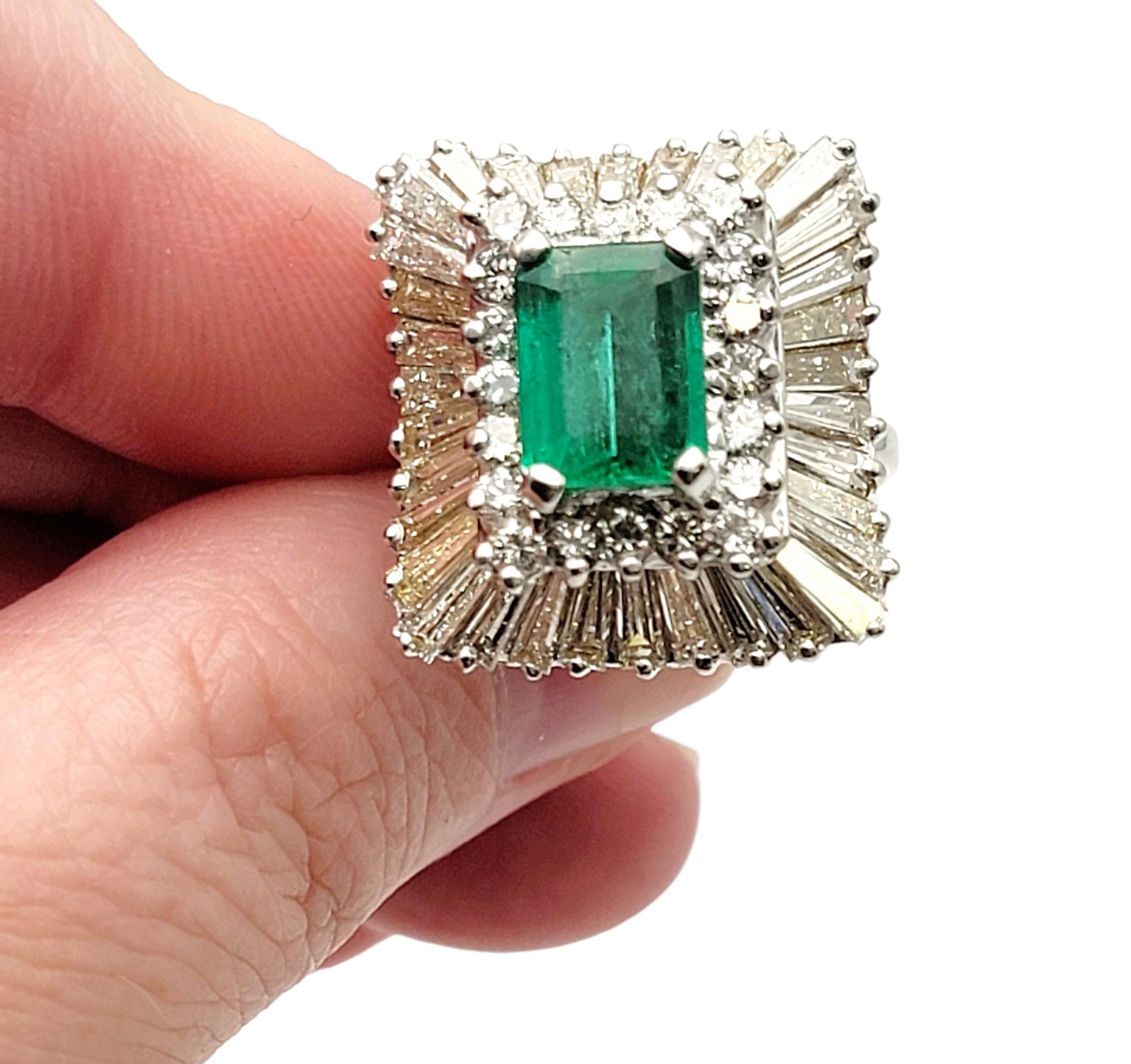 3.07 Carats Total Emerald Cut Emerald and Diamond Cocktail Ring 14 Karat Gold For Sale 4