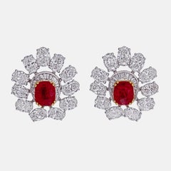 3.07 Karat Burma No Heat Ruby And Diamond Earrings In 18 Karat White Gold