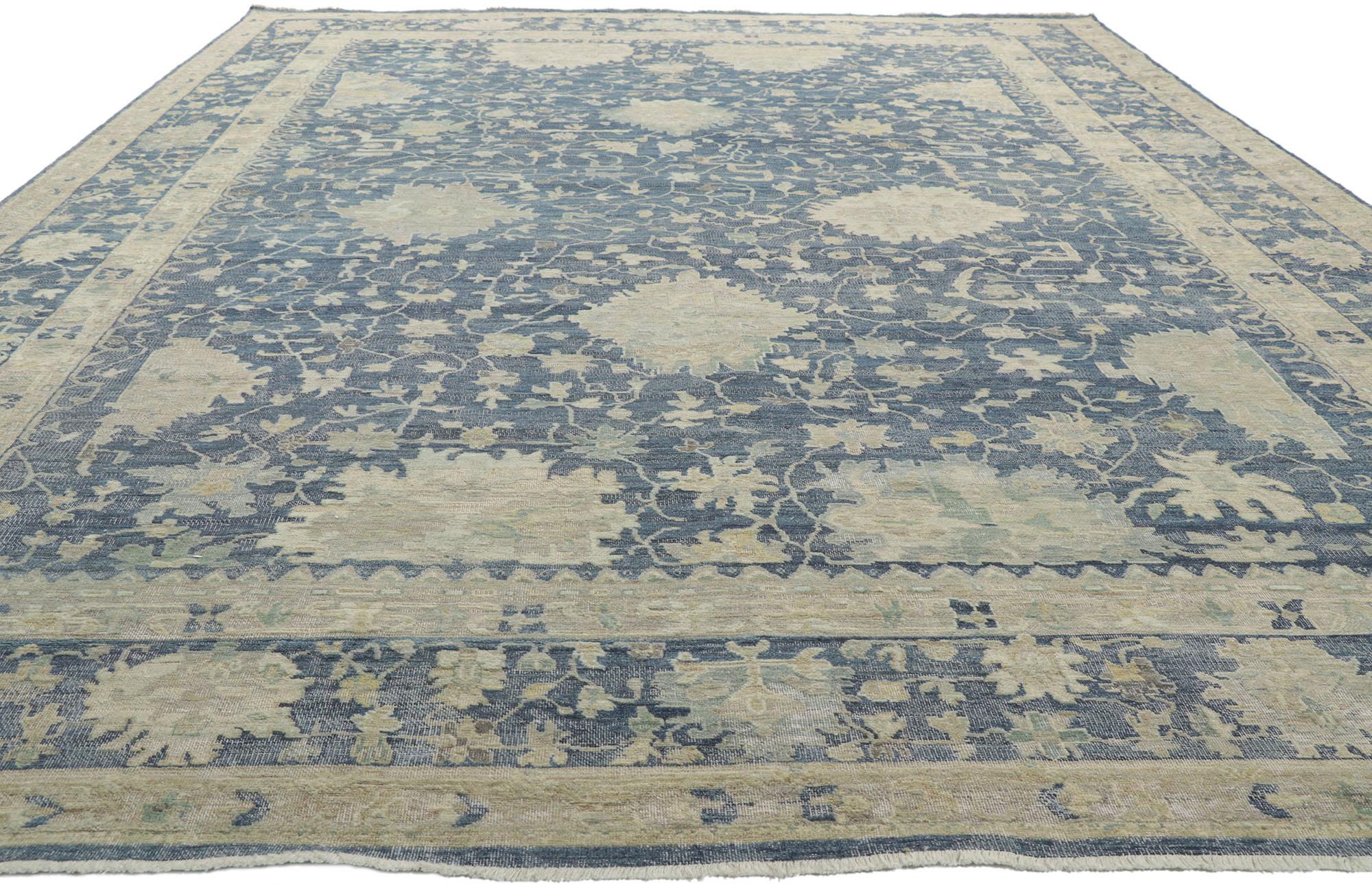 Modern New Vintage-Inspired Blue Distressed Rug, 09'08 x 13'09 For Sale