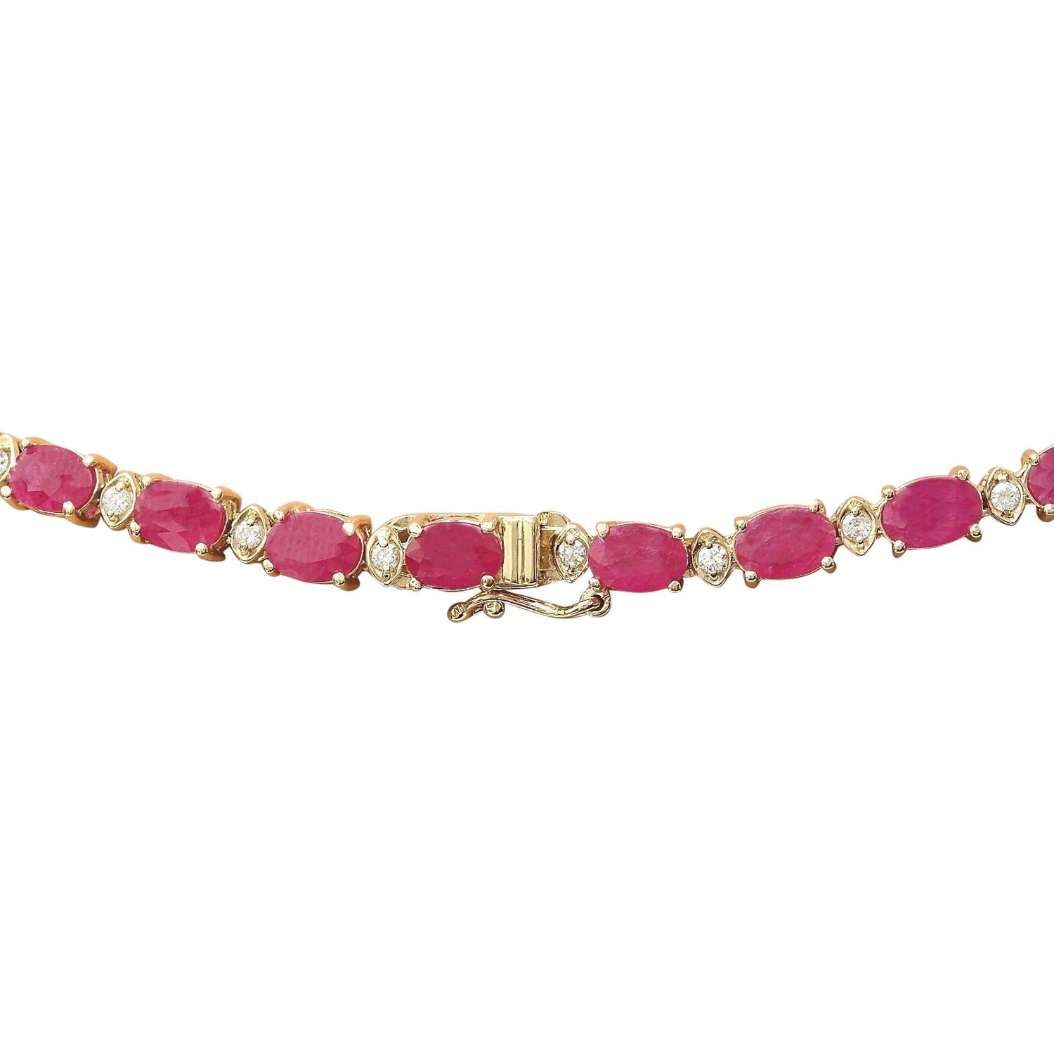 Modern Exquisite Ruby Diamond Necklace In 14 Karat Solid Yellow Gold  For Sale
