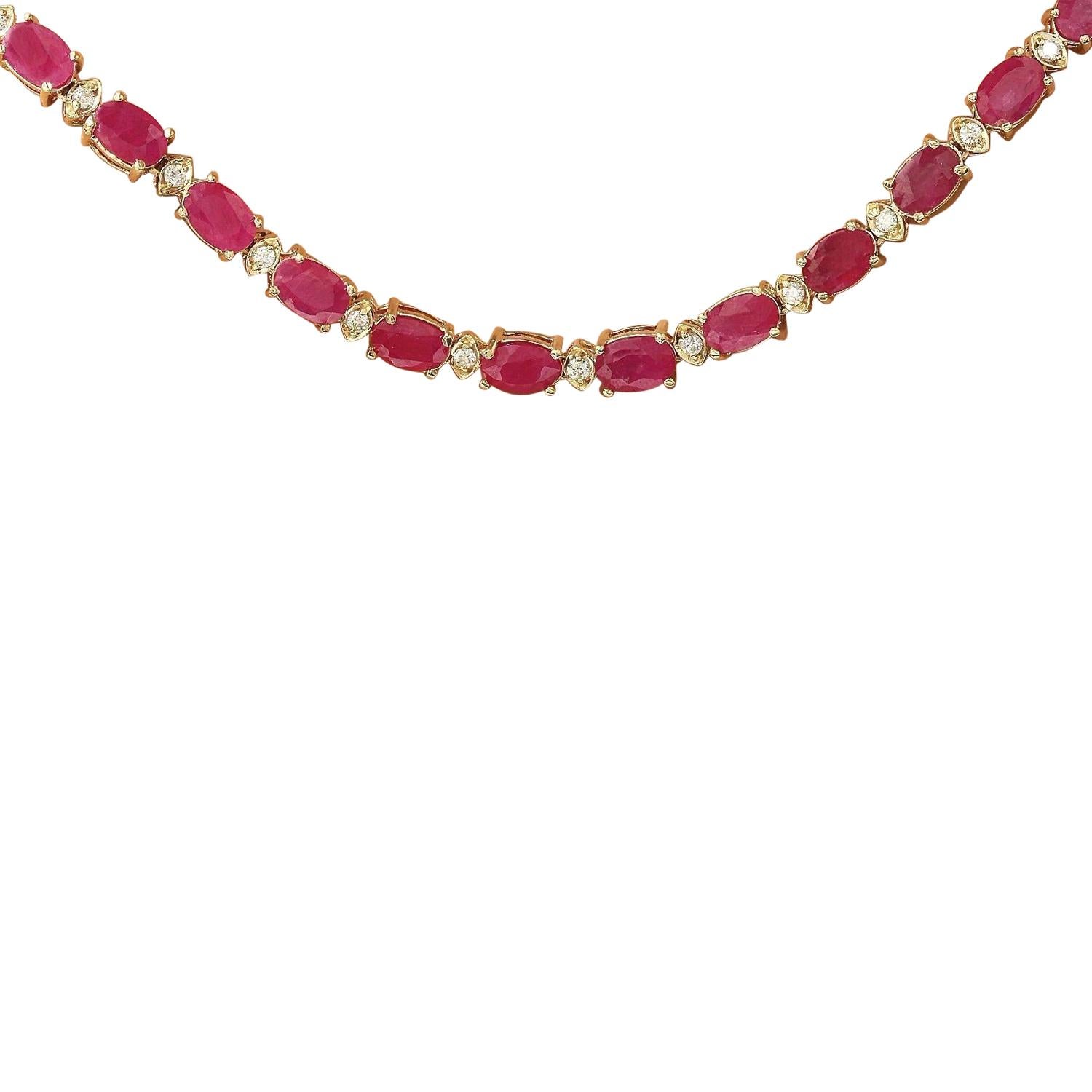 Oval Cut Exquisite Ruby Diamond Necklace In 14 Karat Solid Yellow Gold  For Sale