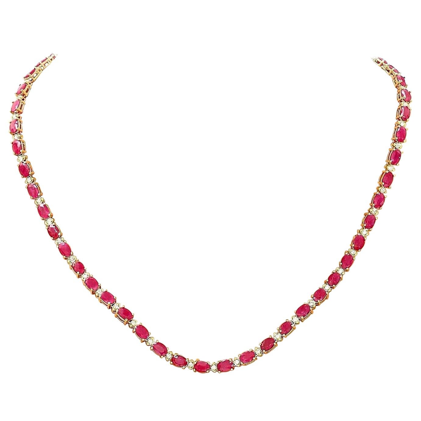 Exquisite Ruby Diamond Necklace In 14 Karat Solid Yellow Gold 