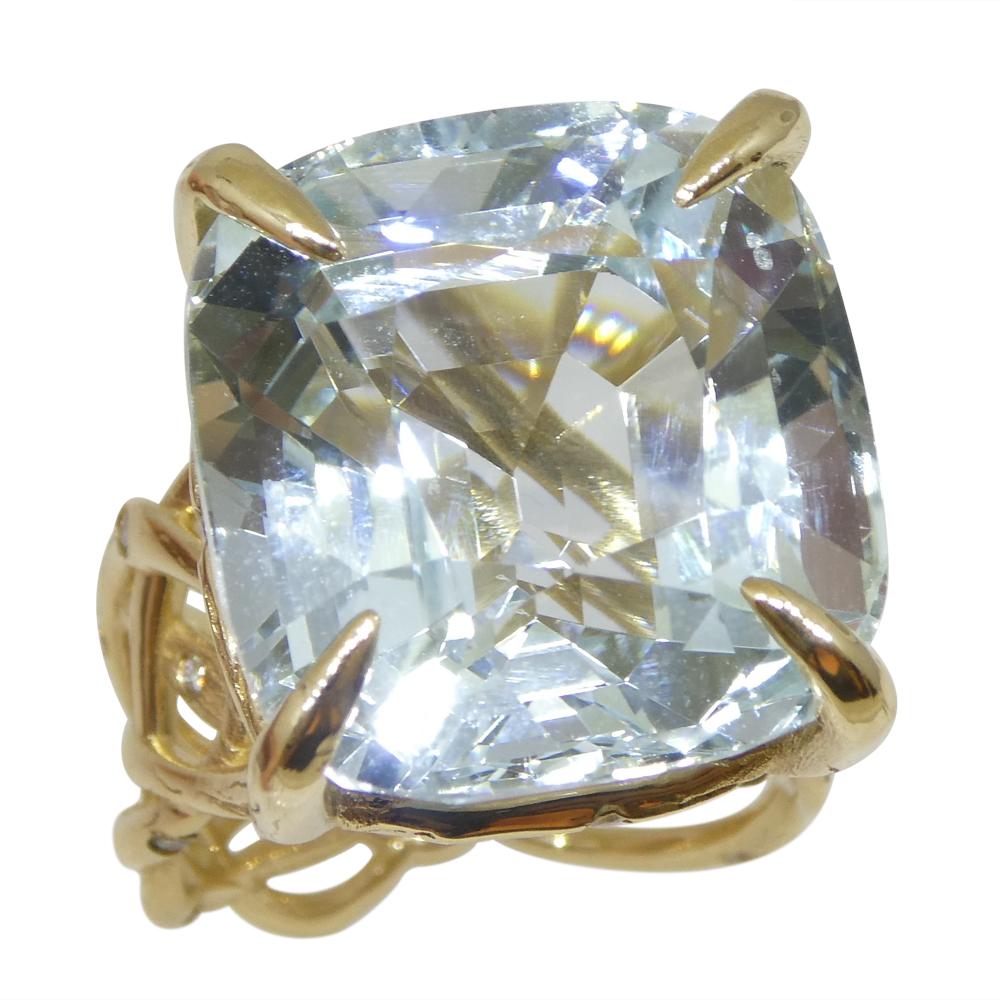 30.78ct Aquamarine and Diamond Vine Ring Set in 14k Yellow Gold For Sale 4
