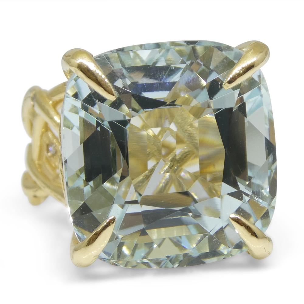 30.78ct Aquamarine and Diamond Vine Ring Set in 14k Yellow Gold For Sale 5