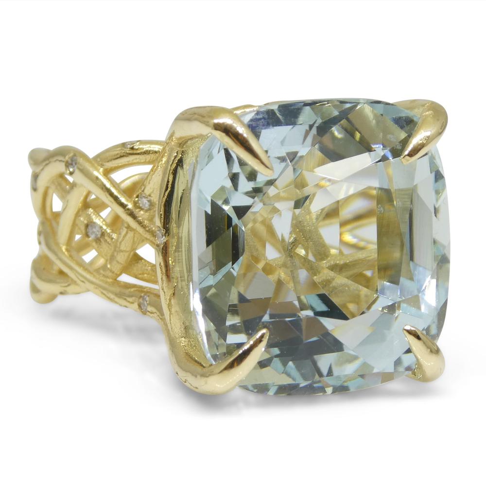 30.78ct Aquamarine and Diamond Vine Ring Set in 14k Yellow Gold For Sale 6