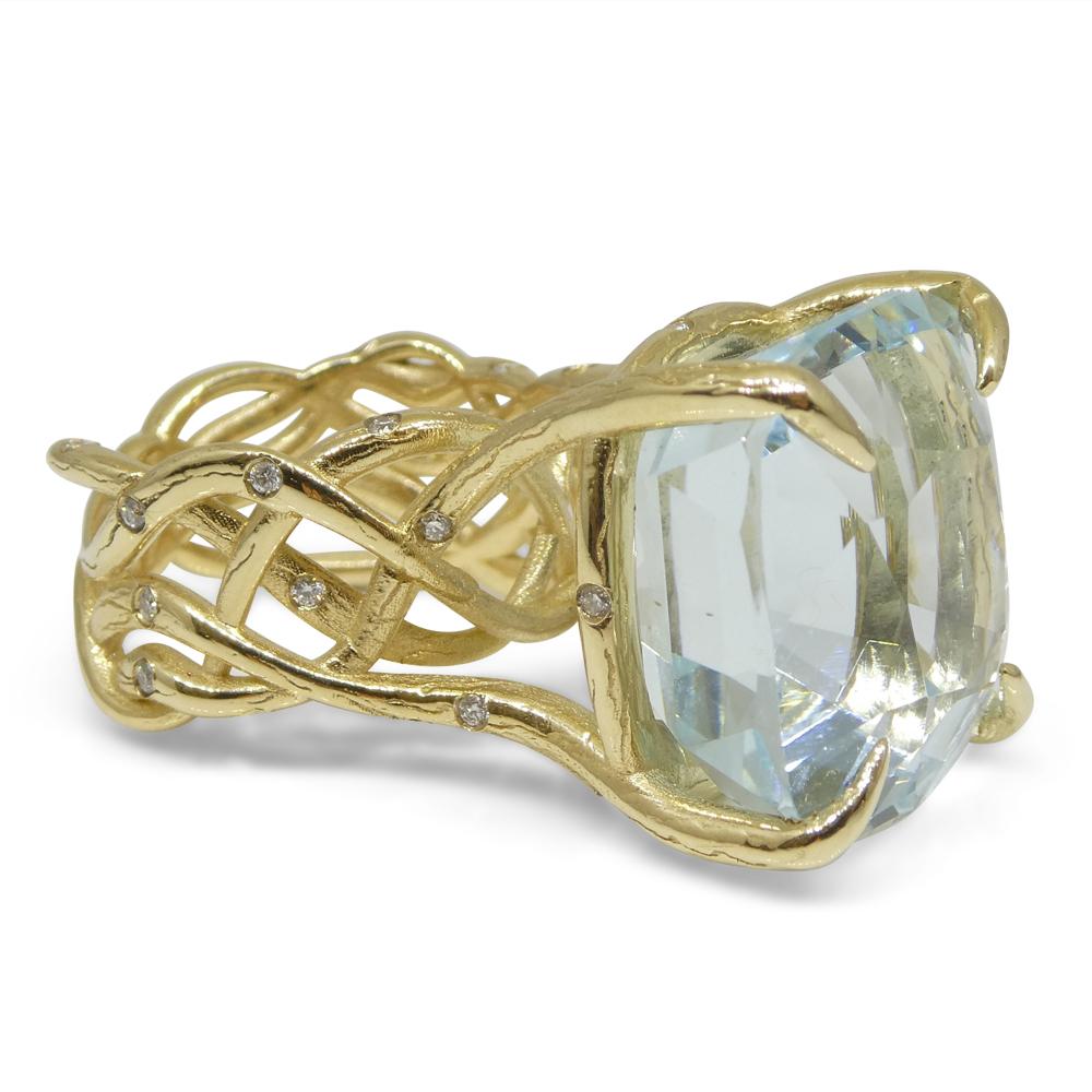 30.78ct Aquamarine and Diamond Vine Ring Set in 14k Yellow Gold For Sale 7