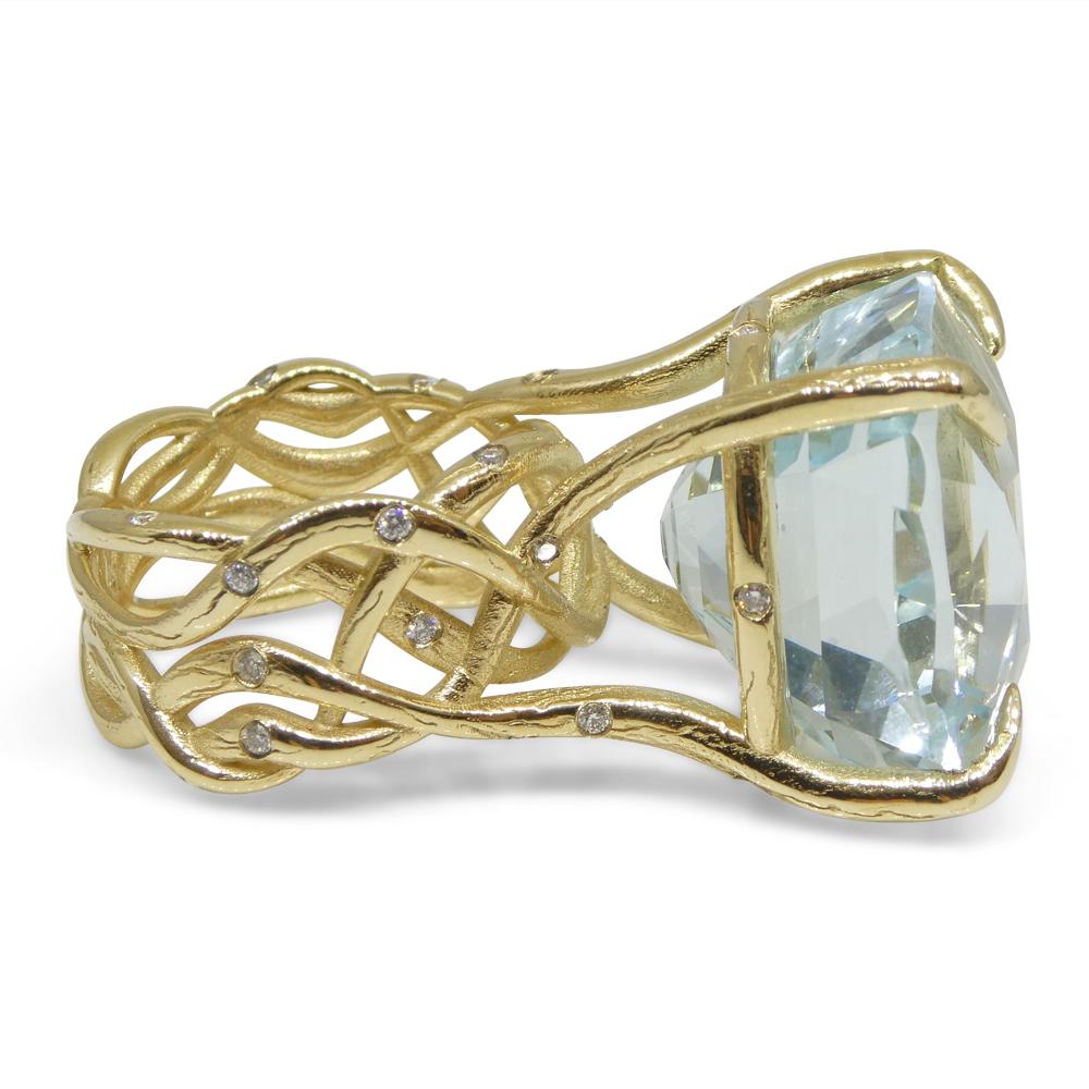 30.78ct Aquamarine and Diamond Vine Ring Set in 14k Yellow Gold For Sale 8