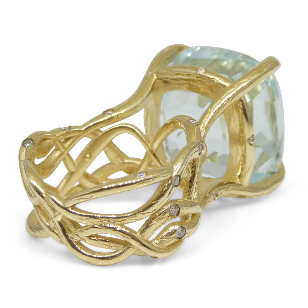 30.78ct Aquamarine and Diamond Vine Ring Set in 14k Yellow Gold For Sale 9