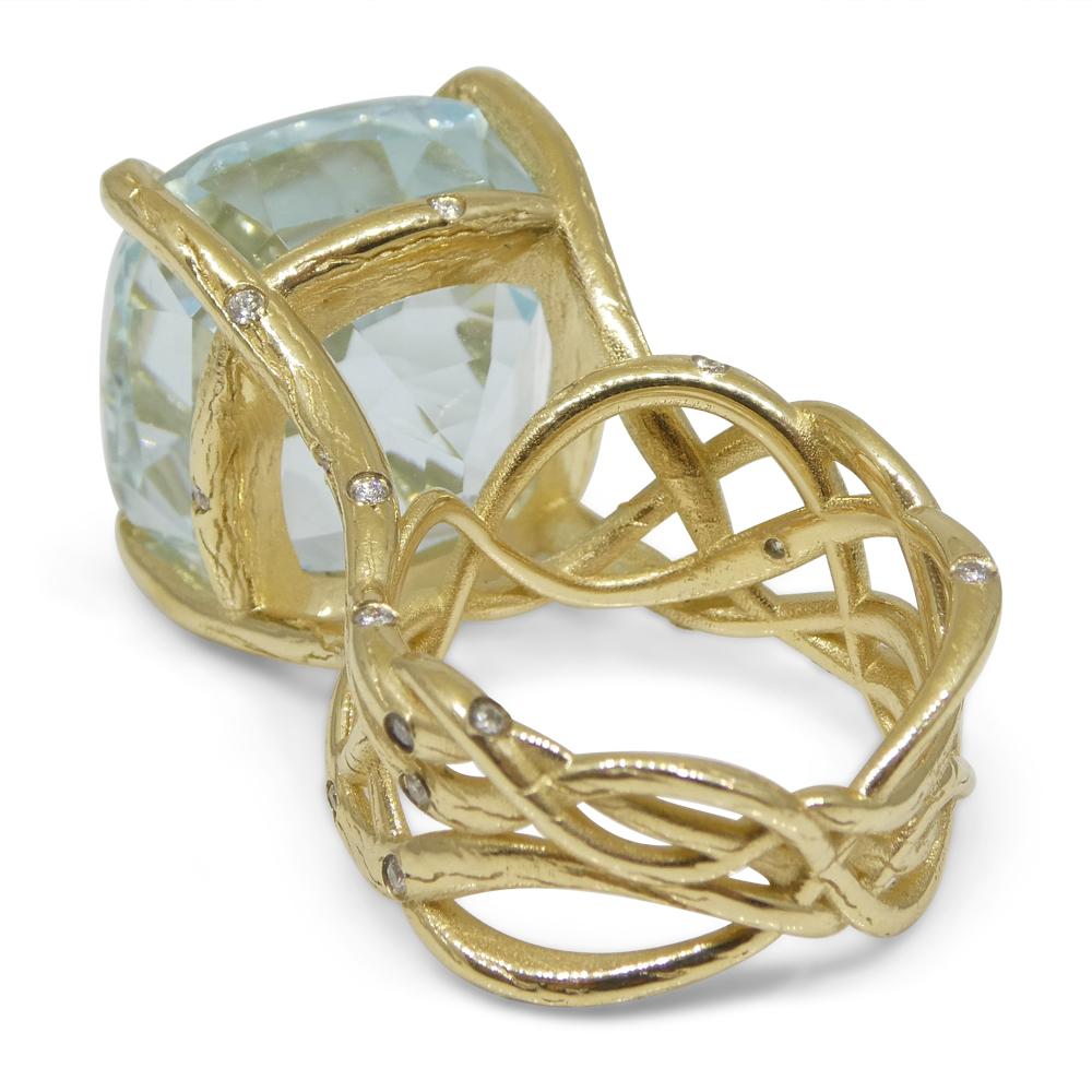 30.78ct Aquamarine and Diamond Vine Ring Set in 14k Yellow Gold For Sale 10