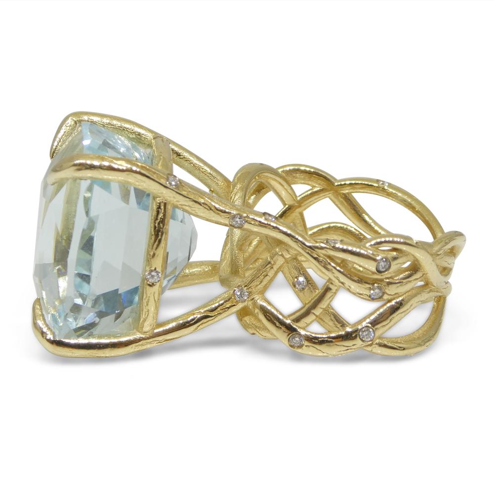 30.78ct Aquamarine and Diamond Vine Ring Set in 14k Yellow Gold For Sale 11