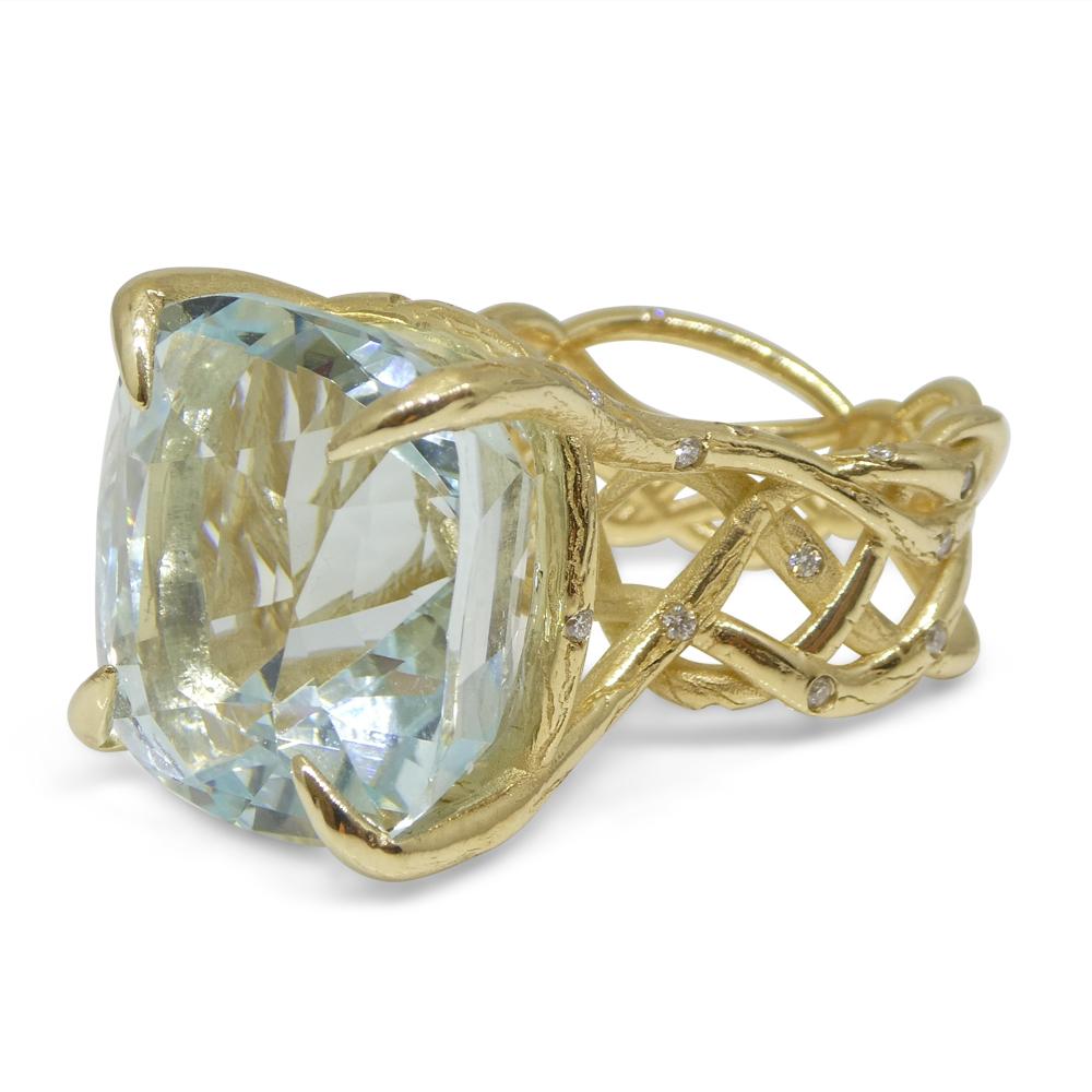 30.78ct Aquamarine and Diamond Vine Ring Set in 14k Yellow Gold For Sale 12