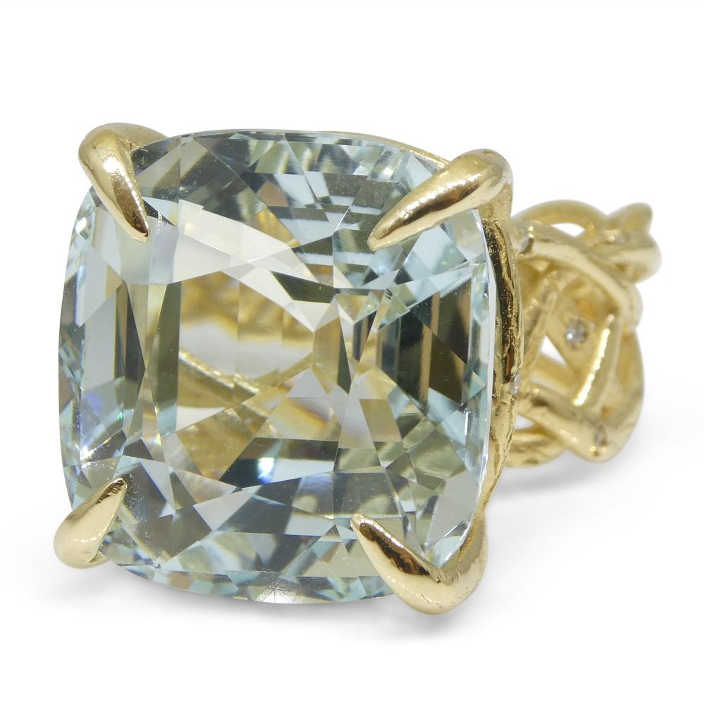 30.78ct Aquamarine and Diamond Vine Ring Set in 14k Yellow Gold For Sale 13