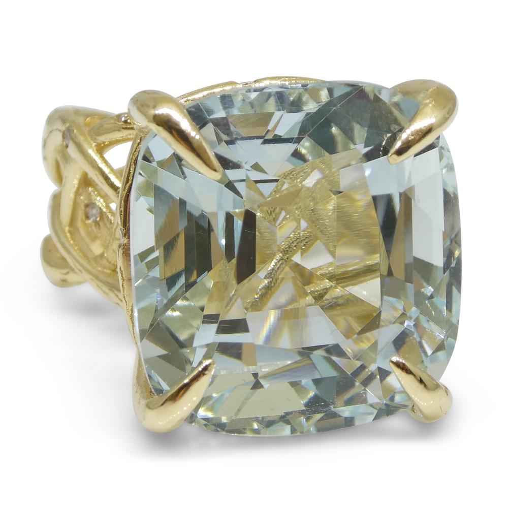 30.78ct Aquamarine and Diamond Vine Ring Set in 14k Yellow Gold For Sale 14