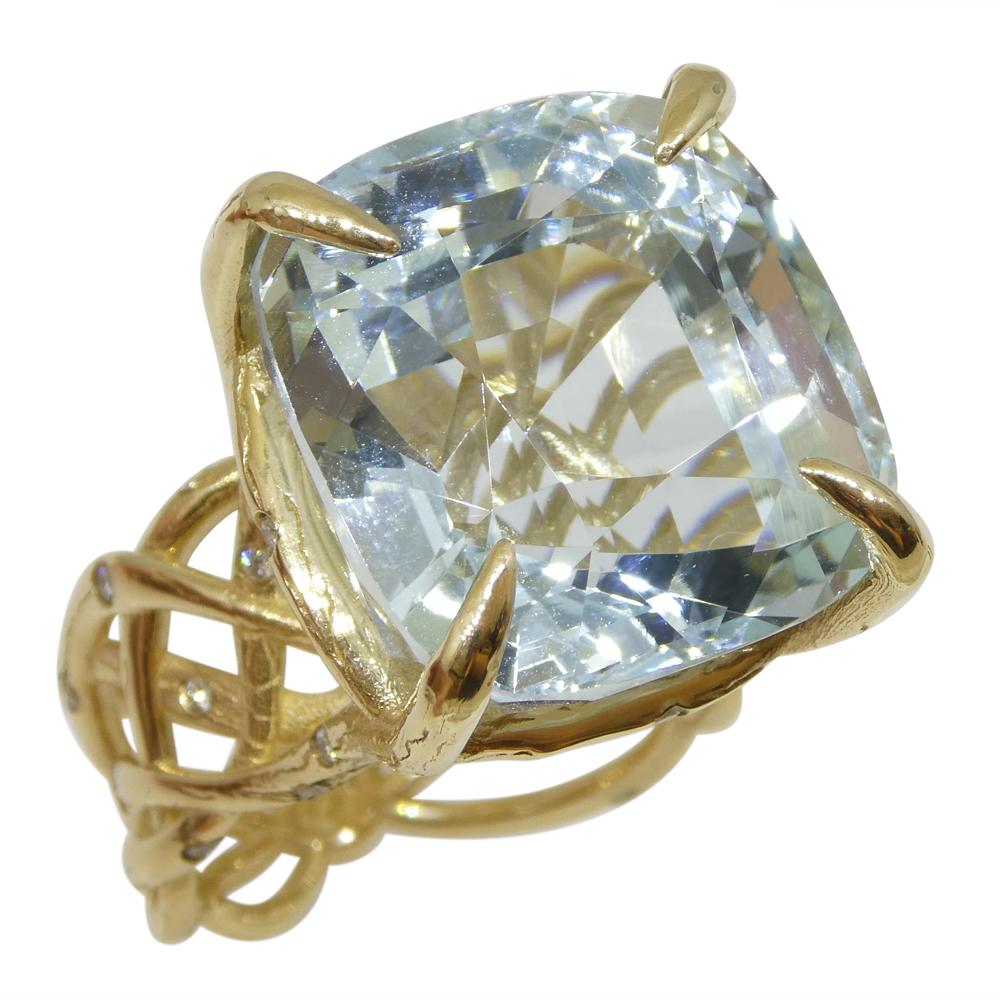 30.78ct Aquamarine and Diamond Vine Ring Set in 14k Yellow Gold For Sale 2