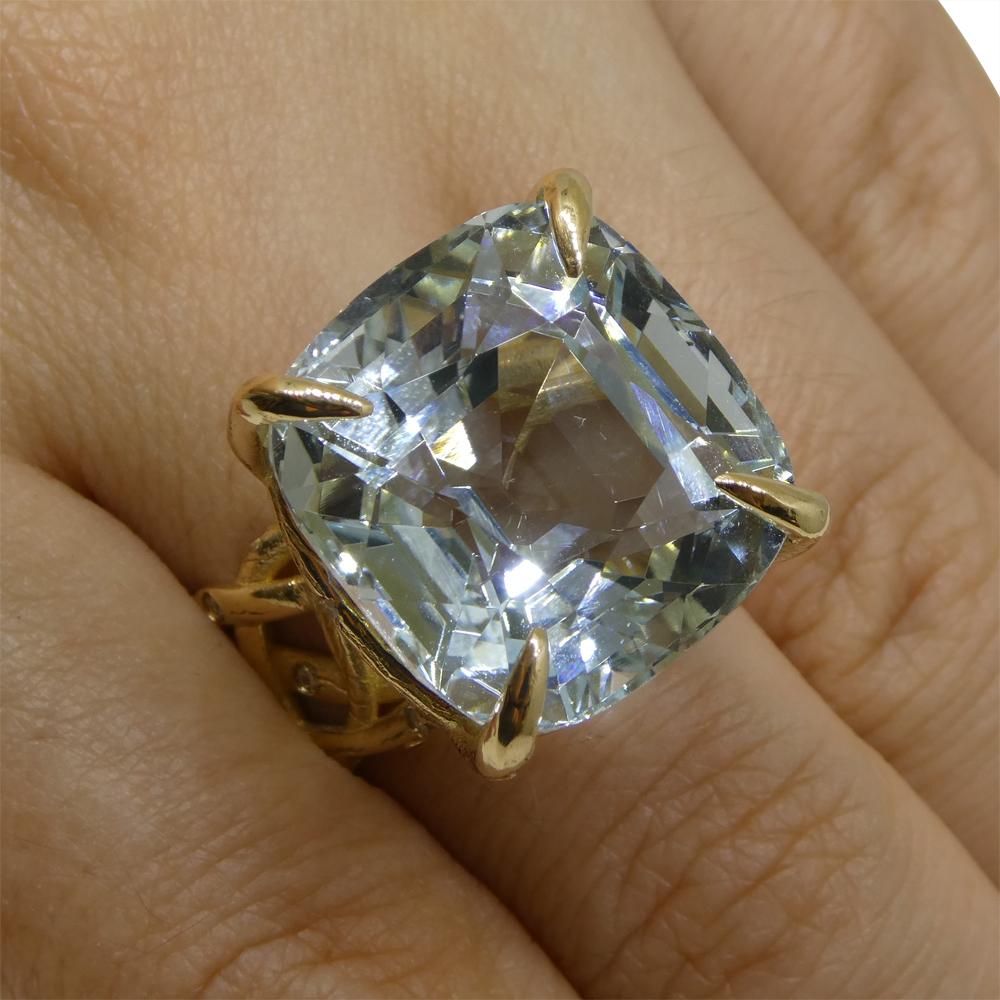 30.78ct Aquamarine and Diamond Vine Ring Set in 14k Yellow Gold For Sale 1