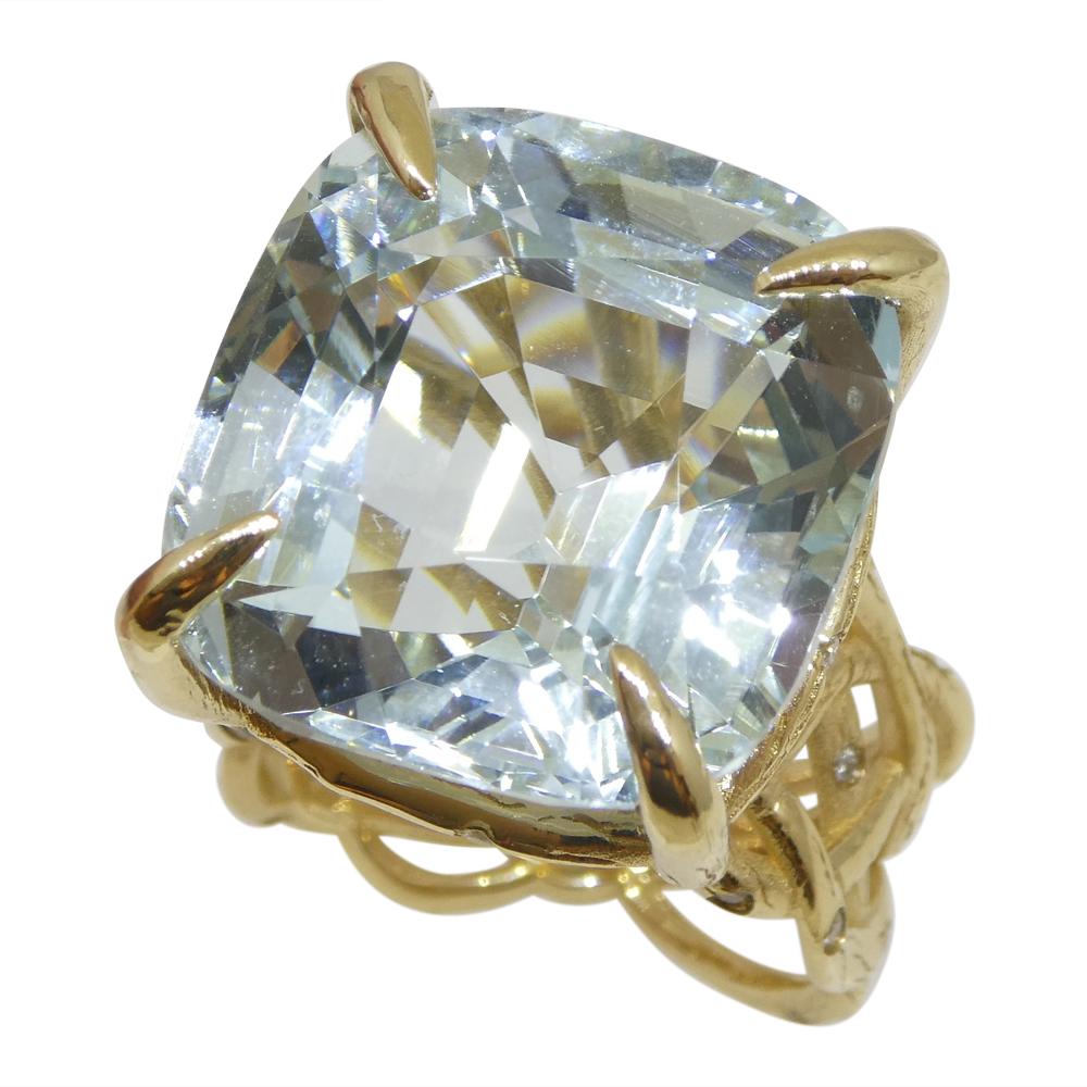 30.78ct Aquamarine and Diamond Vine Ring Set in 14k Yellow Gold For Sale 3