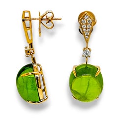 30,79 Karat Peridot Weißer Diamant Gelbgold Ohrringe