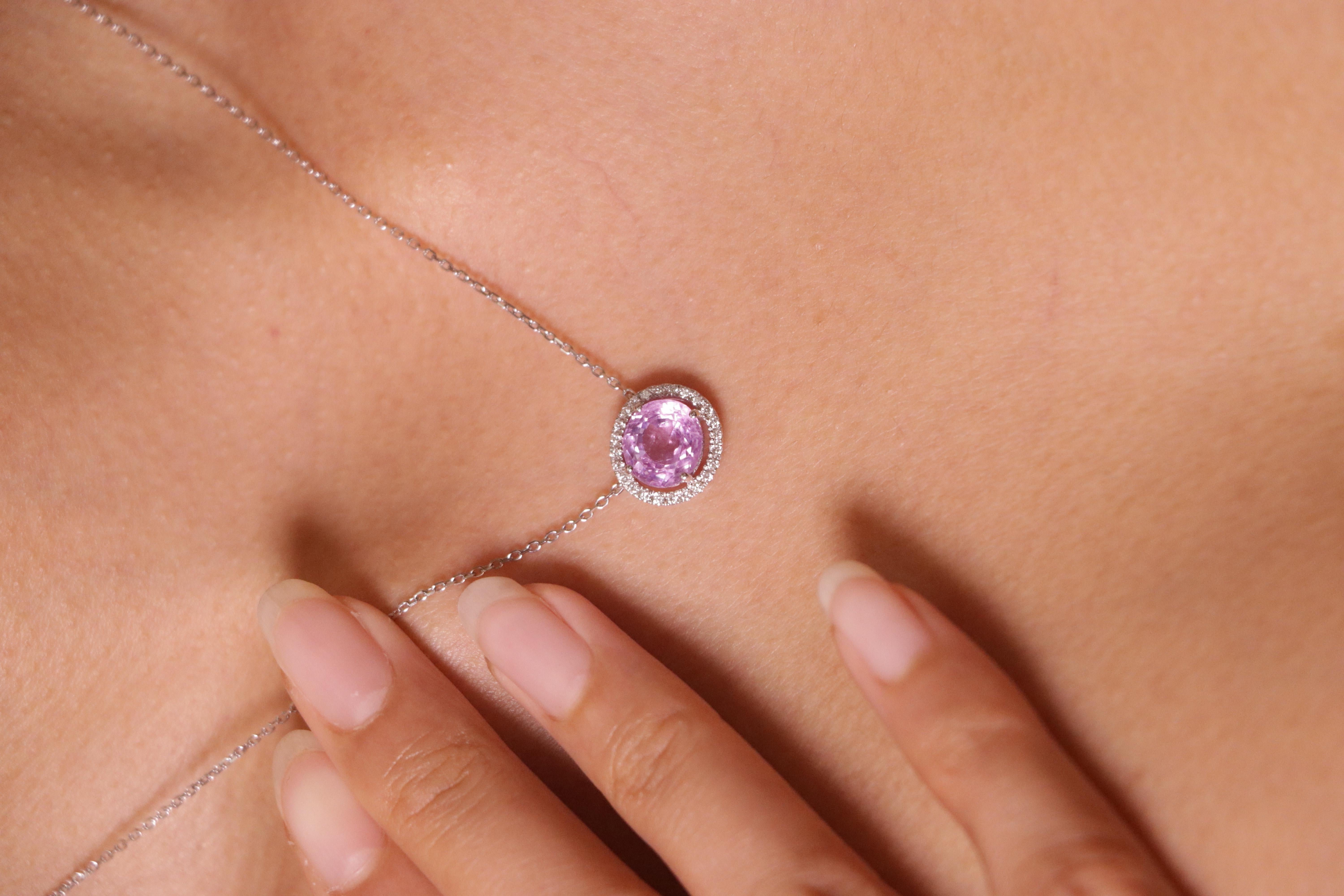 Collar Colgante Zafiro Violeta y Diamante 3.07Carat No Heat en venta 4