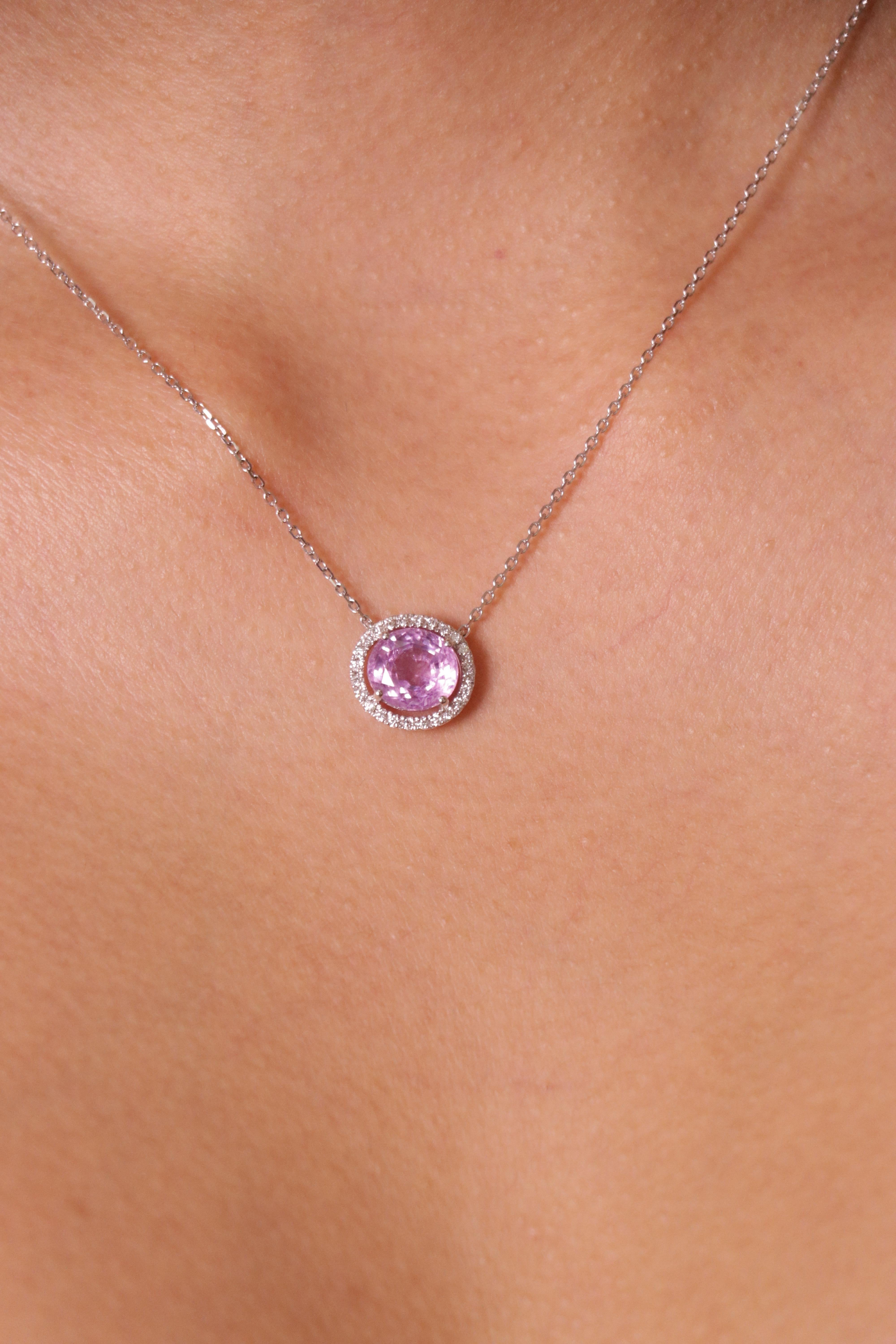 Collar Colgante Zafiro Violeta y Diamante 3.07Carat No Heat en venta 5