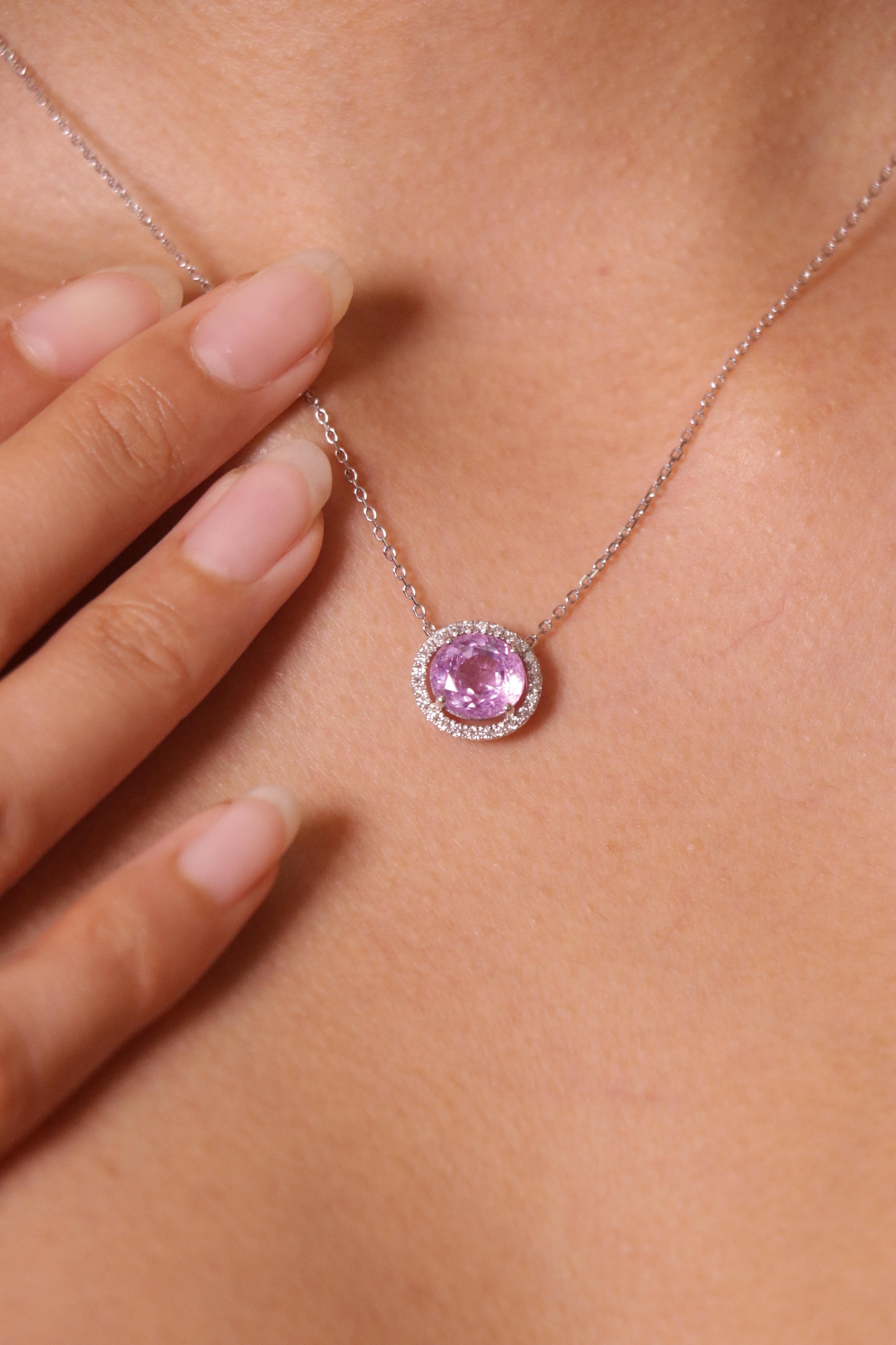 Collar Colgante Zafiro Violeta y Diamante 3.07Carat No Heat en venta 2