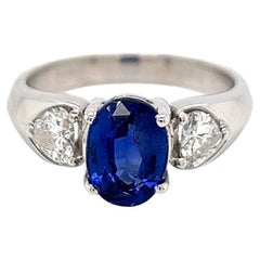 3.07 Total Carat Blue Sapphire and Diamond Engagement Ring