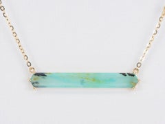 3.07 Carat Elongated Hexagon Peruvian Blue Opal Necklace 14k Gold R4397