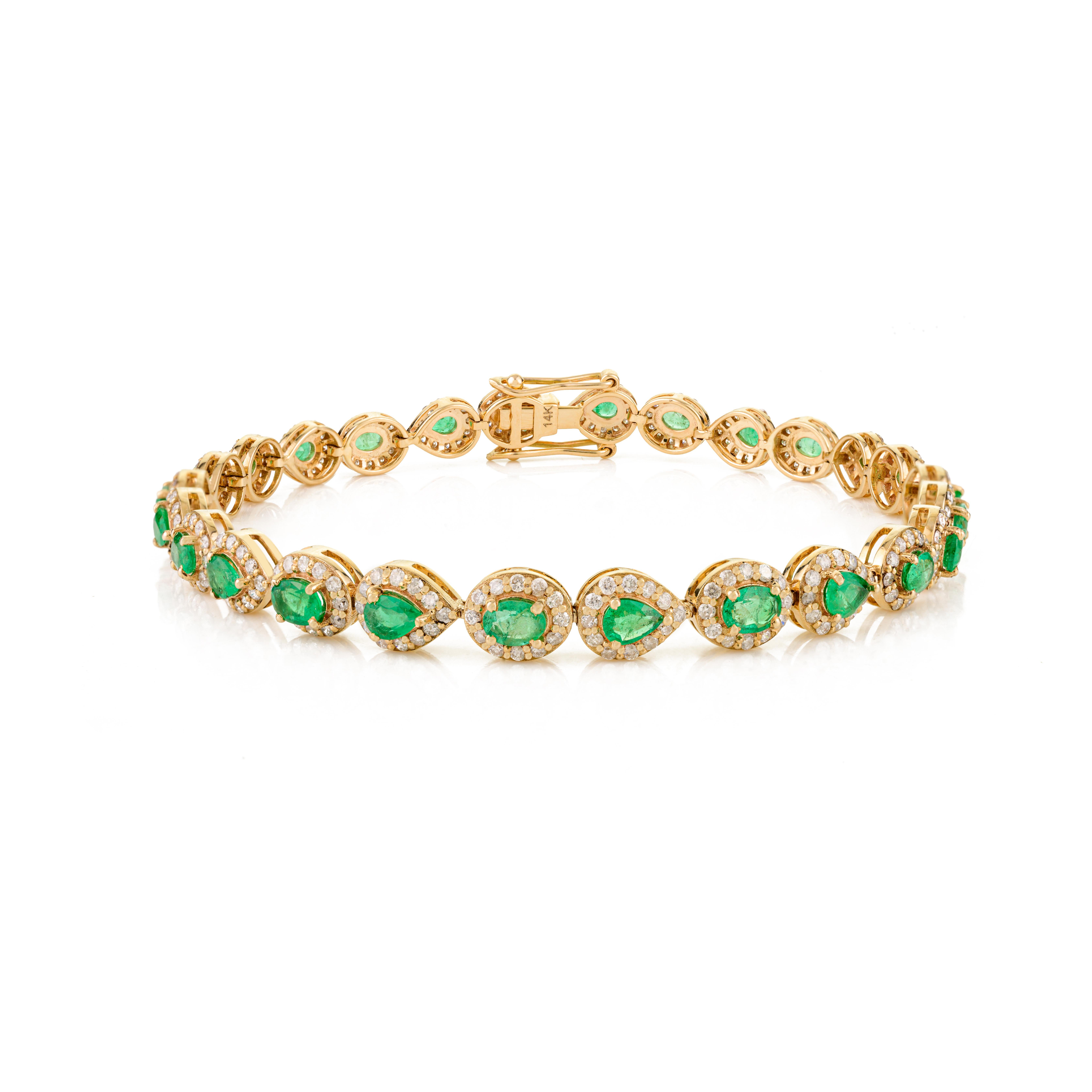 Bracciale tennis con smeraldo e diamanti da 3,07 carati in oro giallo 14k Regalo per lei In condizioni Nuovo in vendita a New York, NY