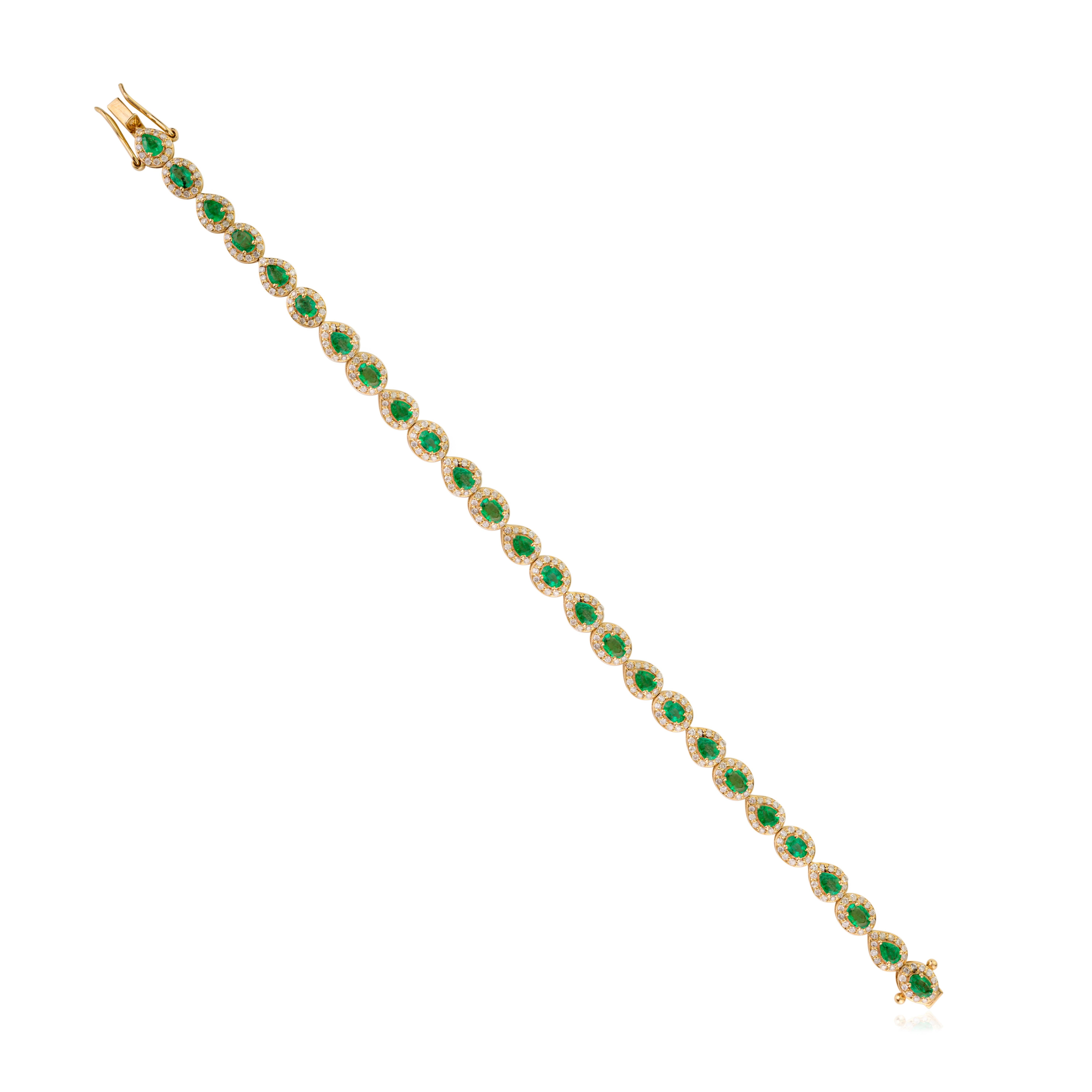 Bracciale tennis con smeraldo e diamanti da 3,07 carati in oro giallo 14k Regalo per lei in vendita 1
