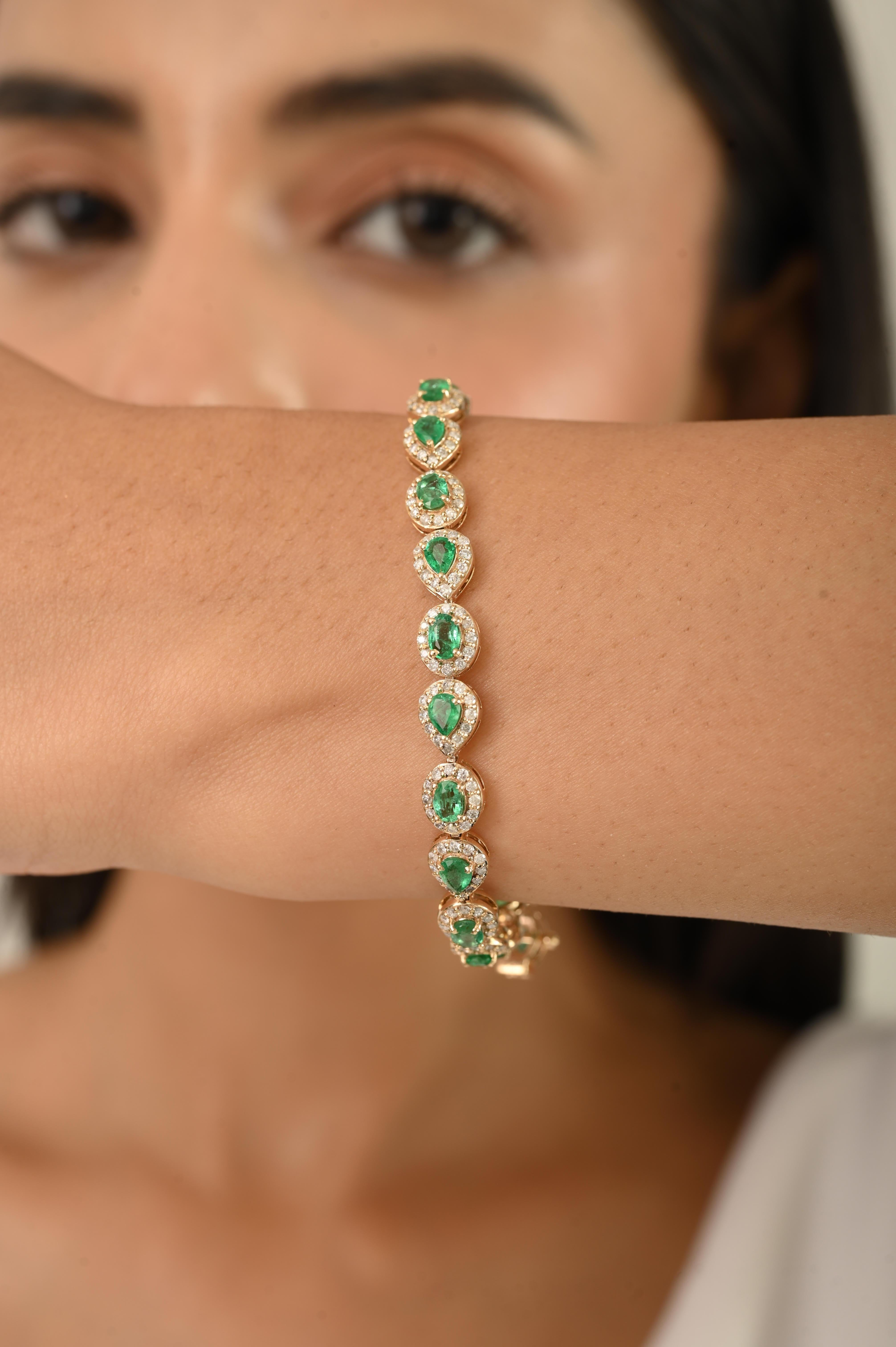 Bracciale tennis con smeraldo e diamanti da 3,07 carati in oro giallo 14k Regalo per lei in vendita 2