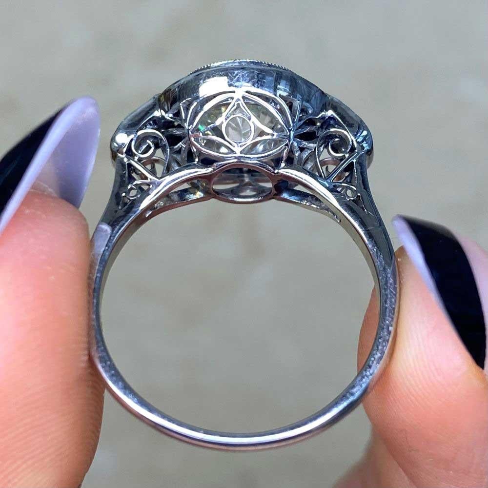 3.07ct Old European Cut Diamond Engagement Ring, Sapphire Halo, Platinum For Sale 5