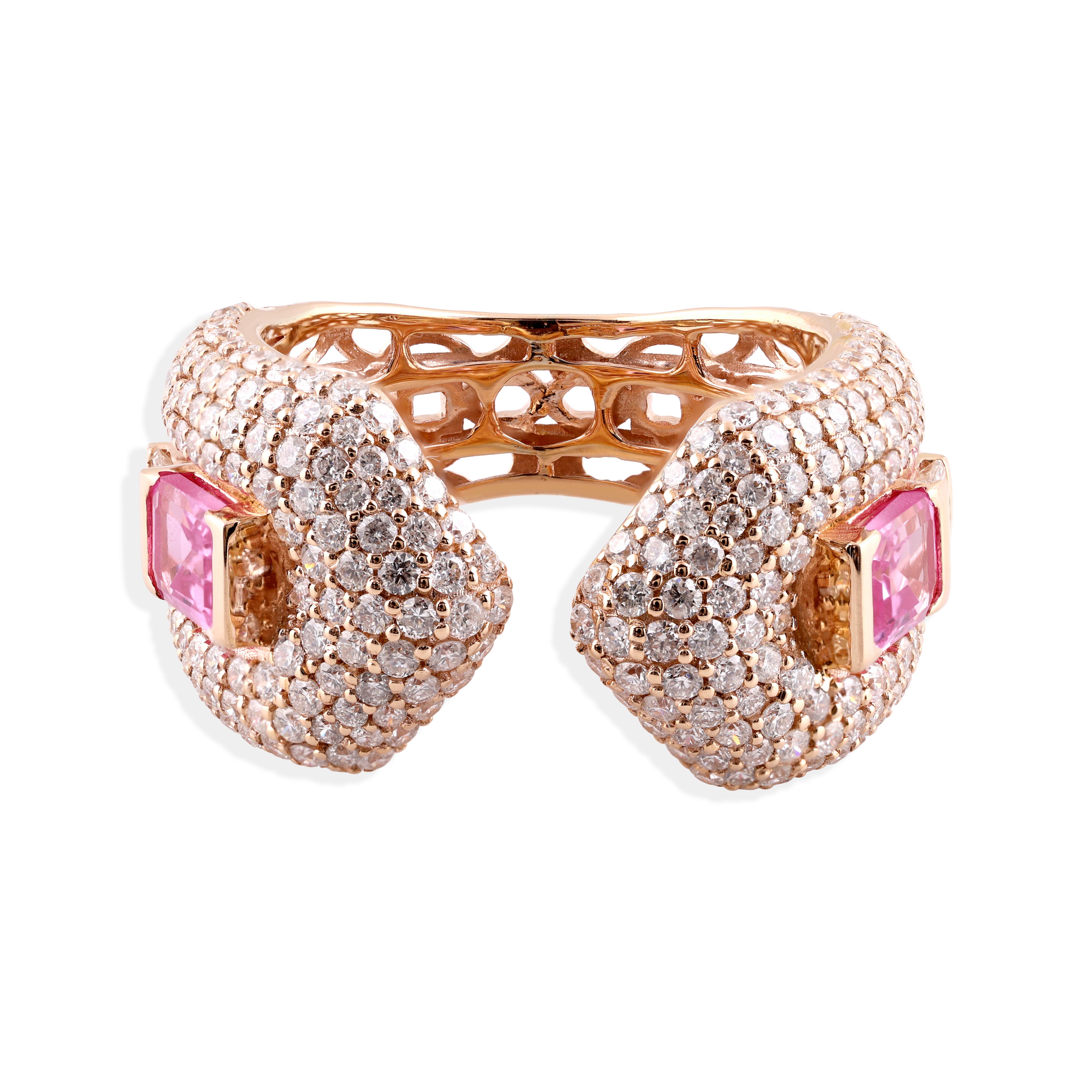 in vendita:  3.07Tcw Cocktail Pink Sapphire Cuff Diamond Open Ring Oro 18K Tutte le tariffe pagate 2