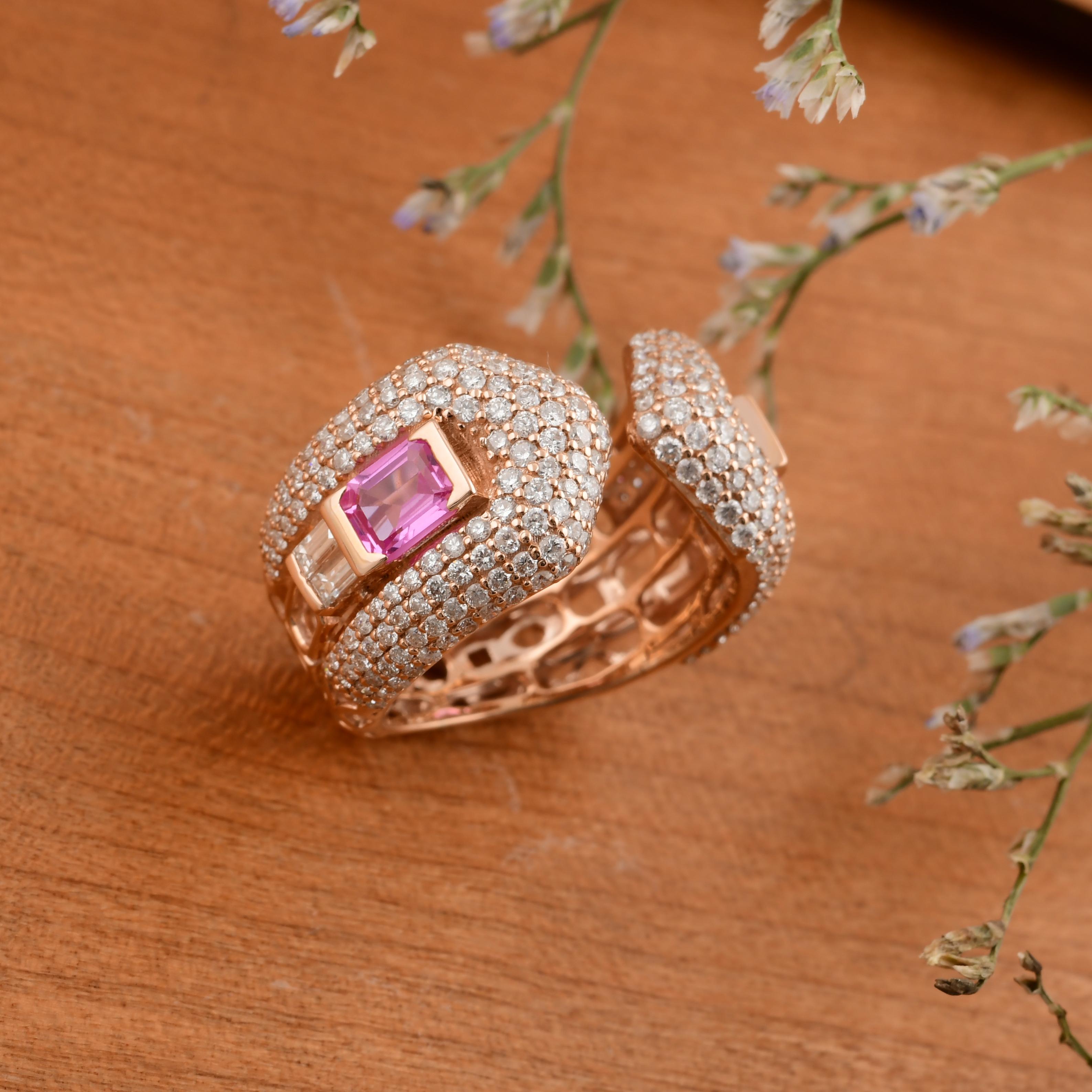in vendita:  3.07Tcw Cocktail Pink Sapphire Cuff Diamond Open Ring Oro 18K Tutte le tariffe pagate 8